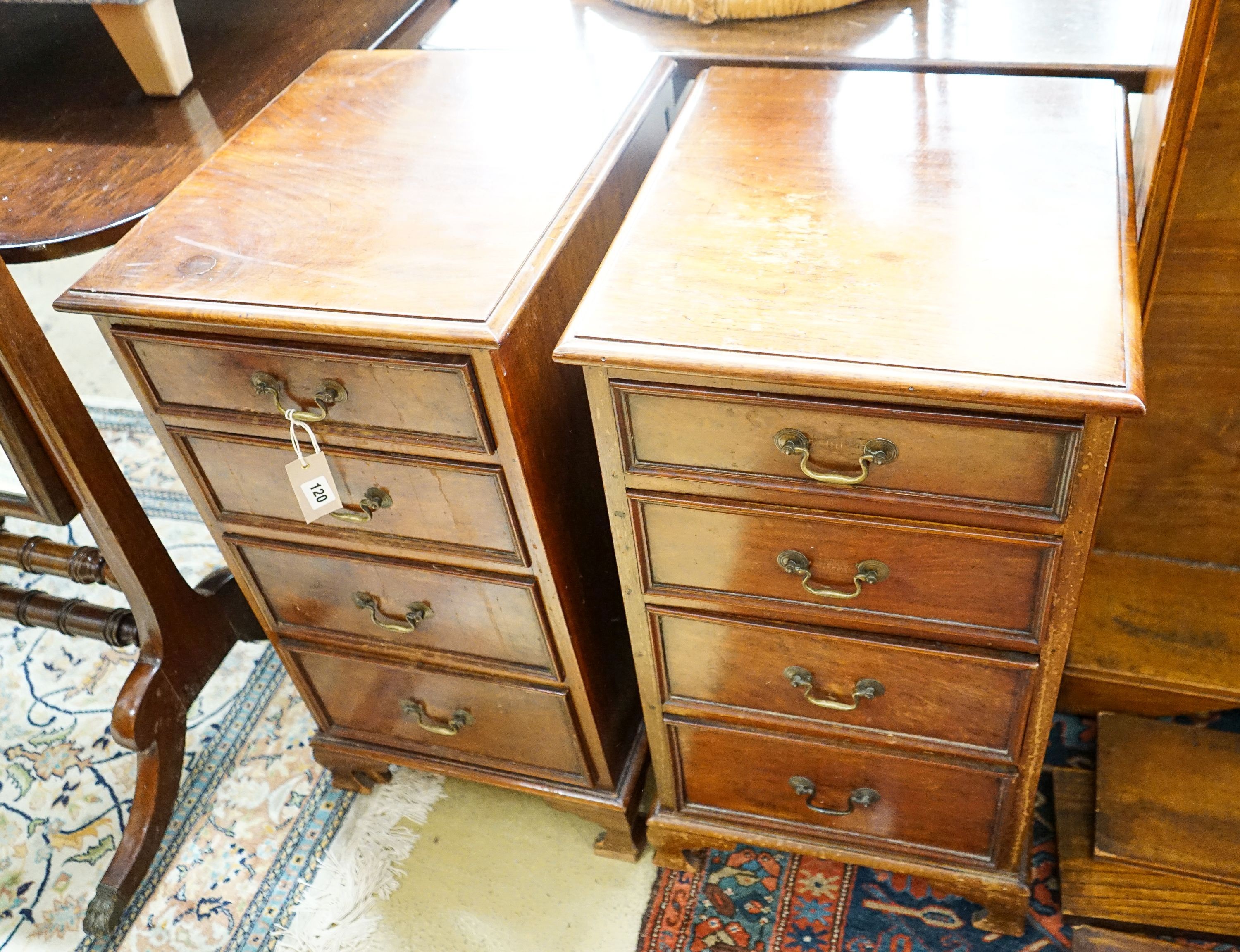 A pair of Victorian style mahogany four drawer bedside chests, width 42cm, depth 47cm, height 77cm                                                                                                                          