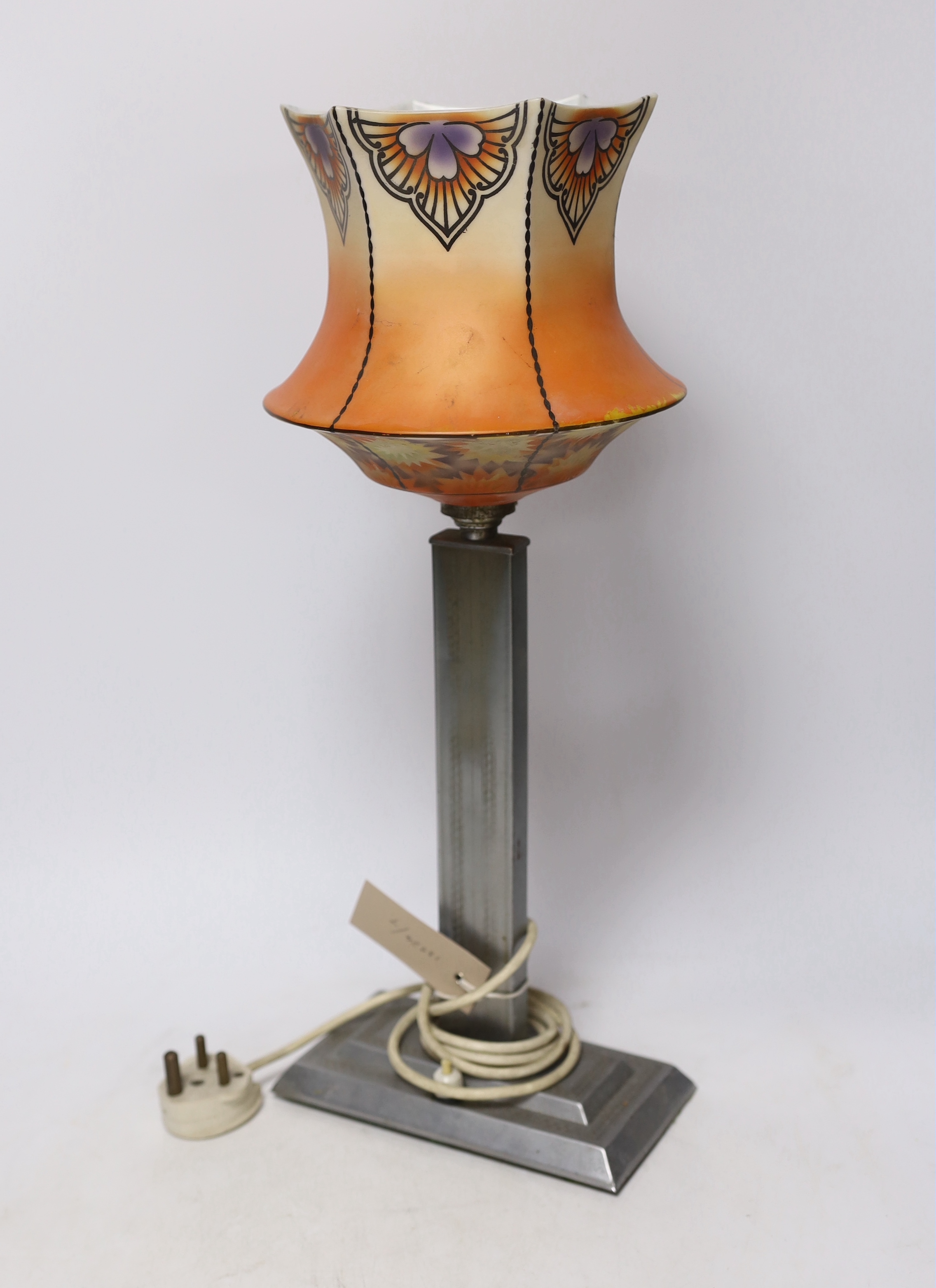 An Art Deco glass shaded table lamp, 45cm high                                                                                                                                                                              