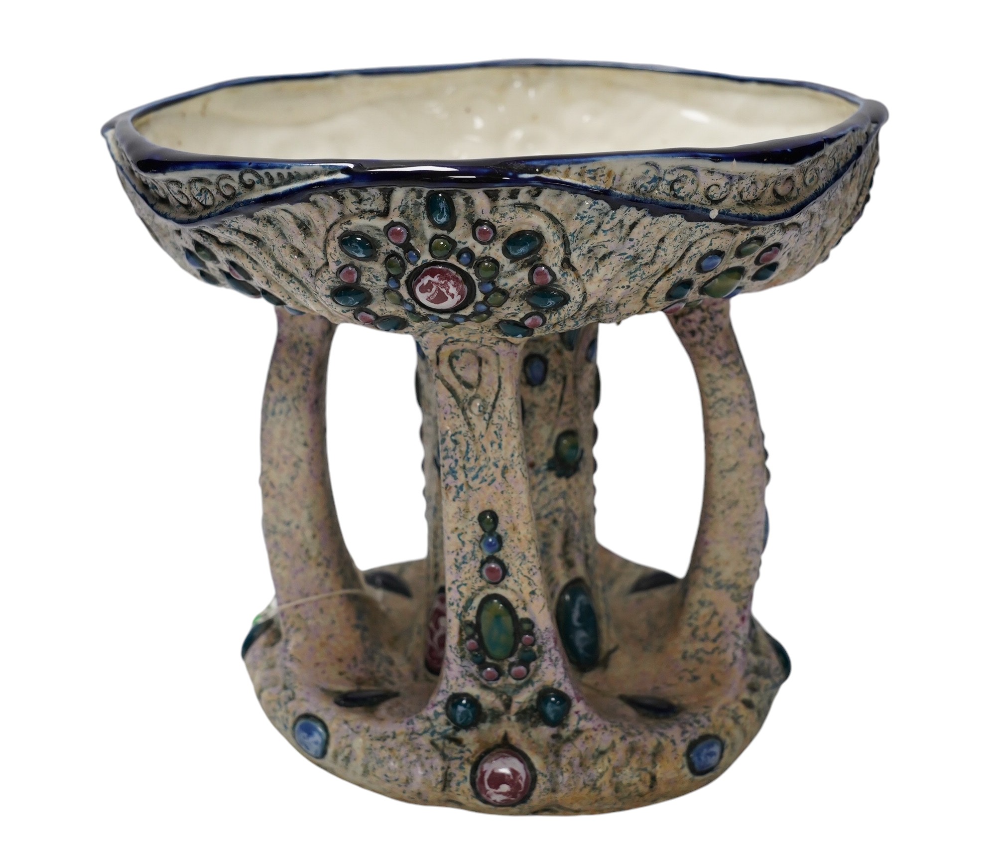 An Art Nouveau Turn Teplitz gemware pedestal bowl, 23.5cm. Condition - restored                                                                                                                                             