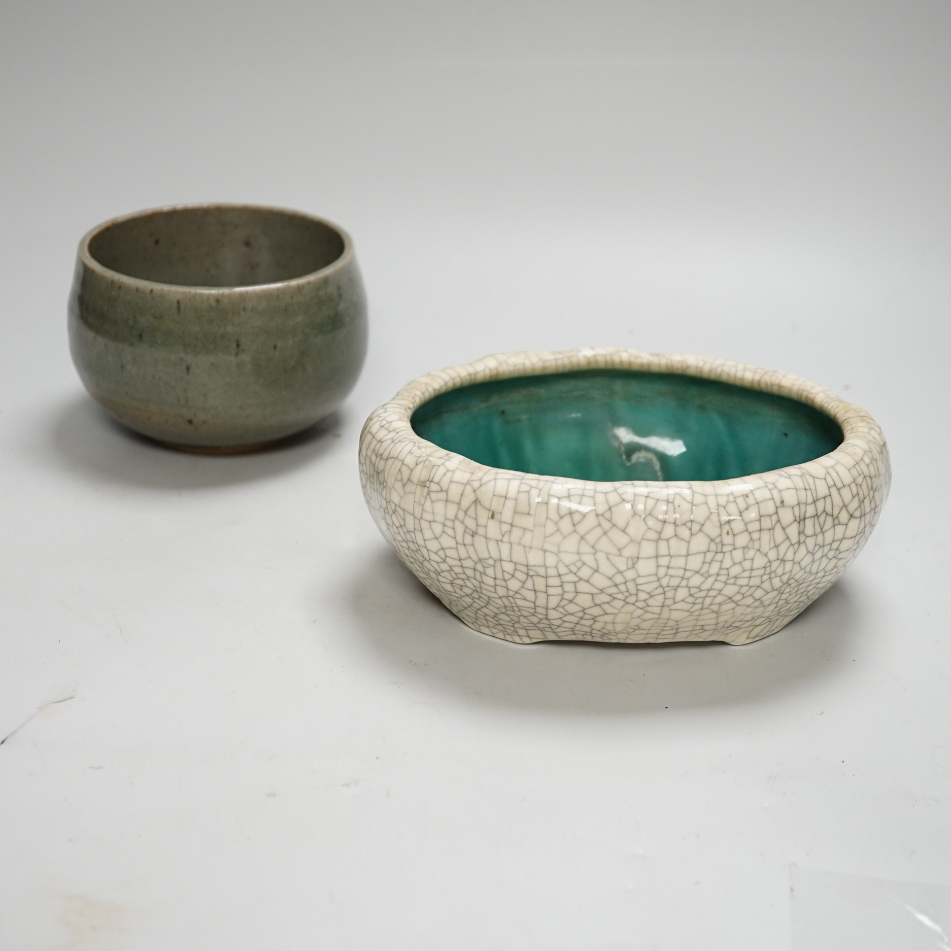 A Chinese crackle glaze jardiniere and another, 9cm tall                                                                                                                                                                    