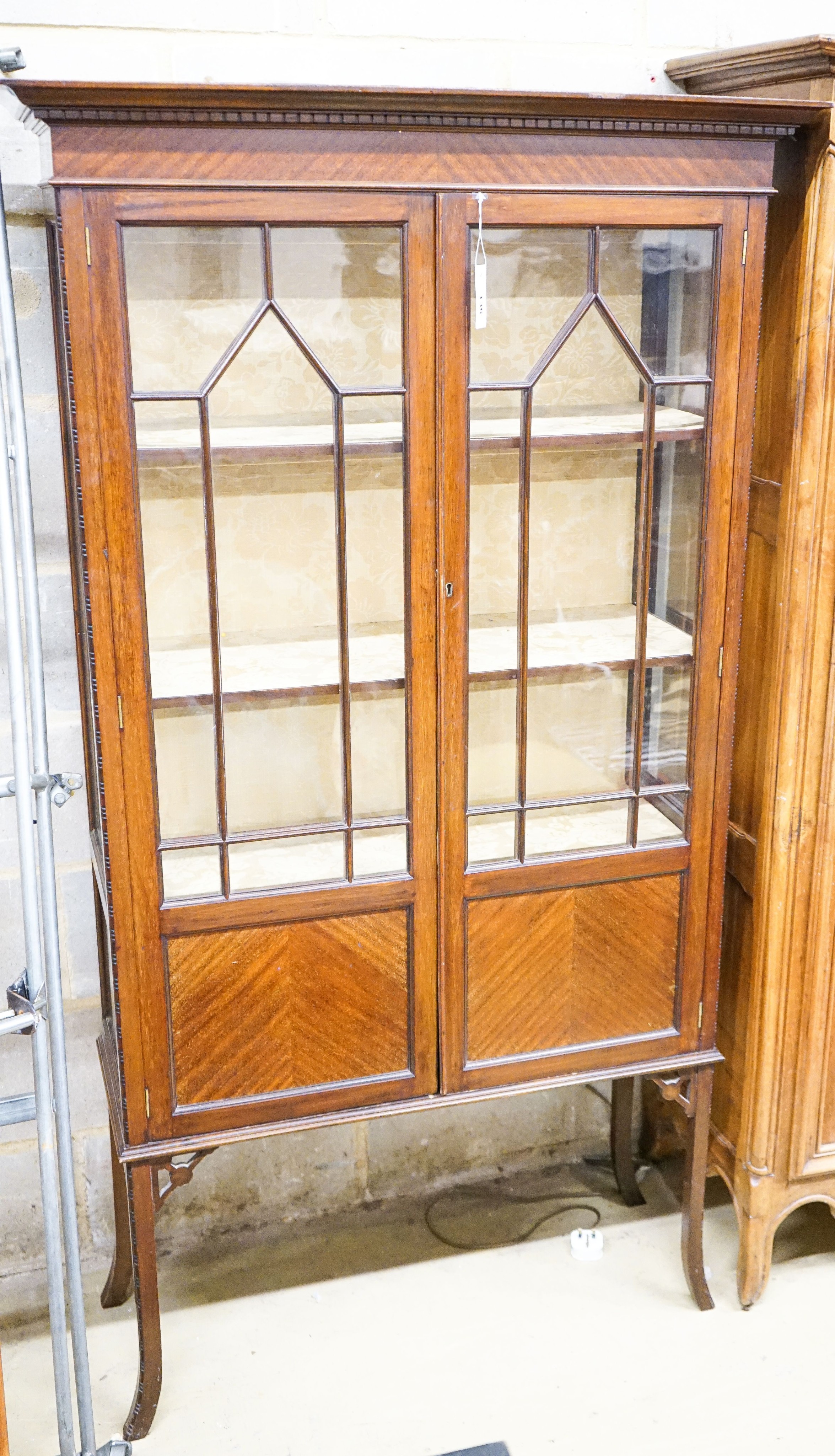 An Edwardian mahogany display cabinet, width 94cm, depth 36cm, height 173cm                                                                                                                                                 