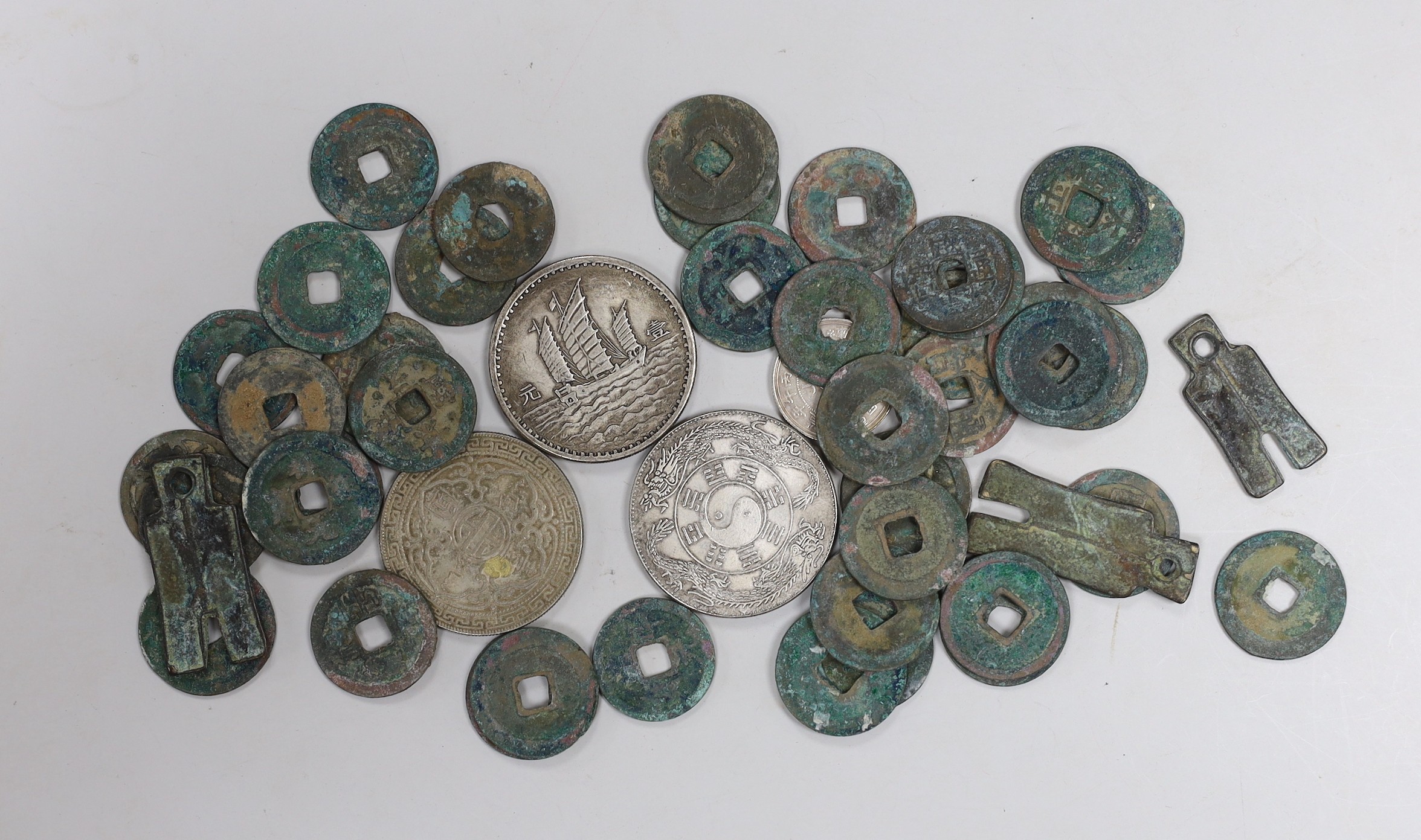 A group of various Chinese coins                                                                                                                                                                                            