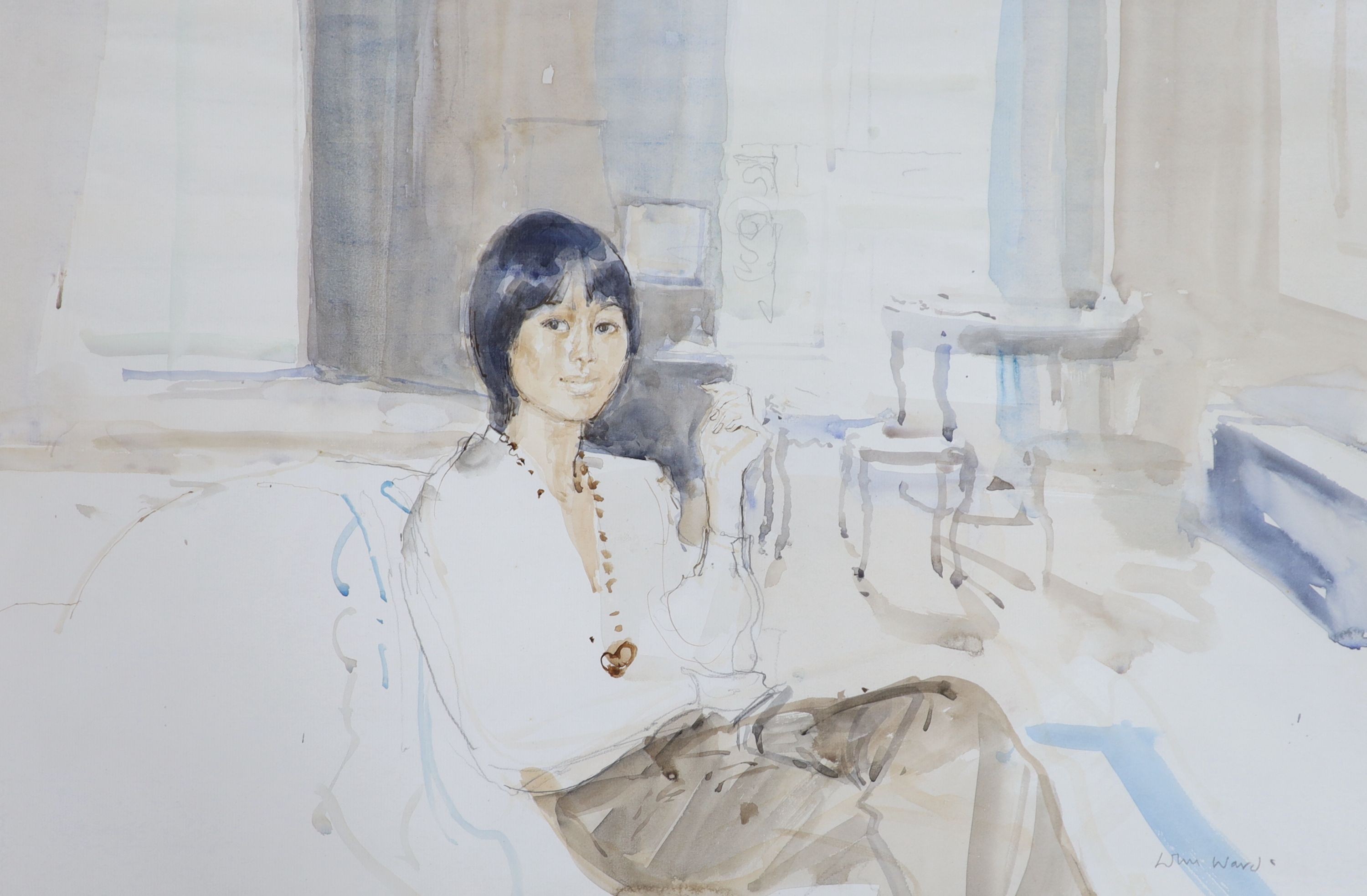 John Ward watercolour of a seated lady 40x62cm                                                                                                                                                                              