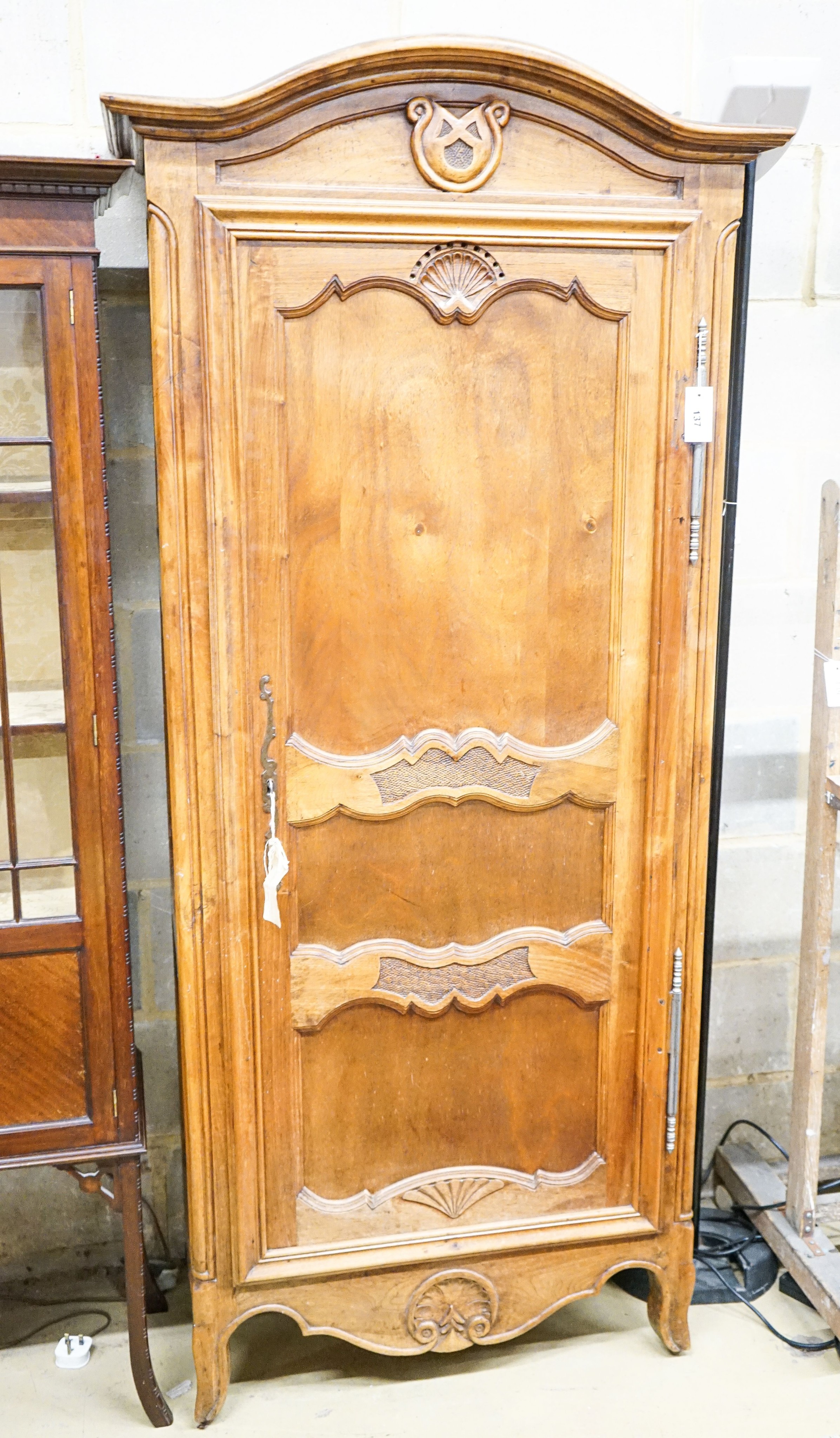 An 18th century style French narrow walnut armoire, width 85cm, depth 48cm, height 188cm                                                                                                                                    