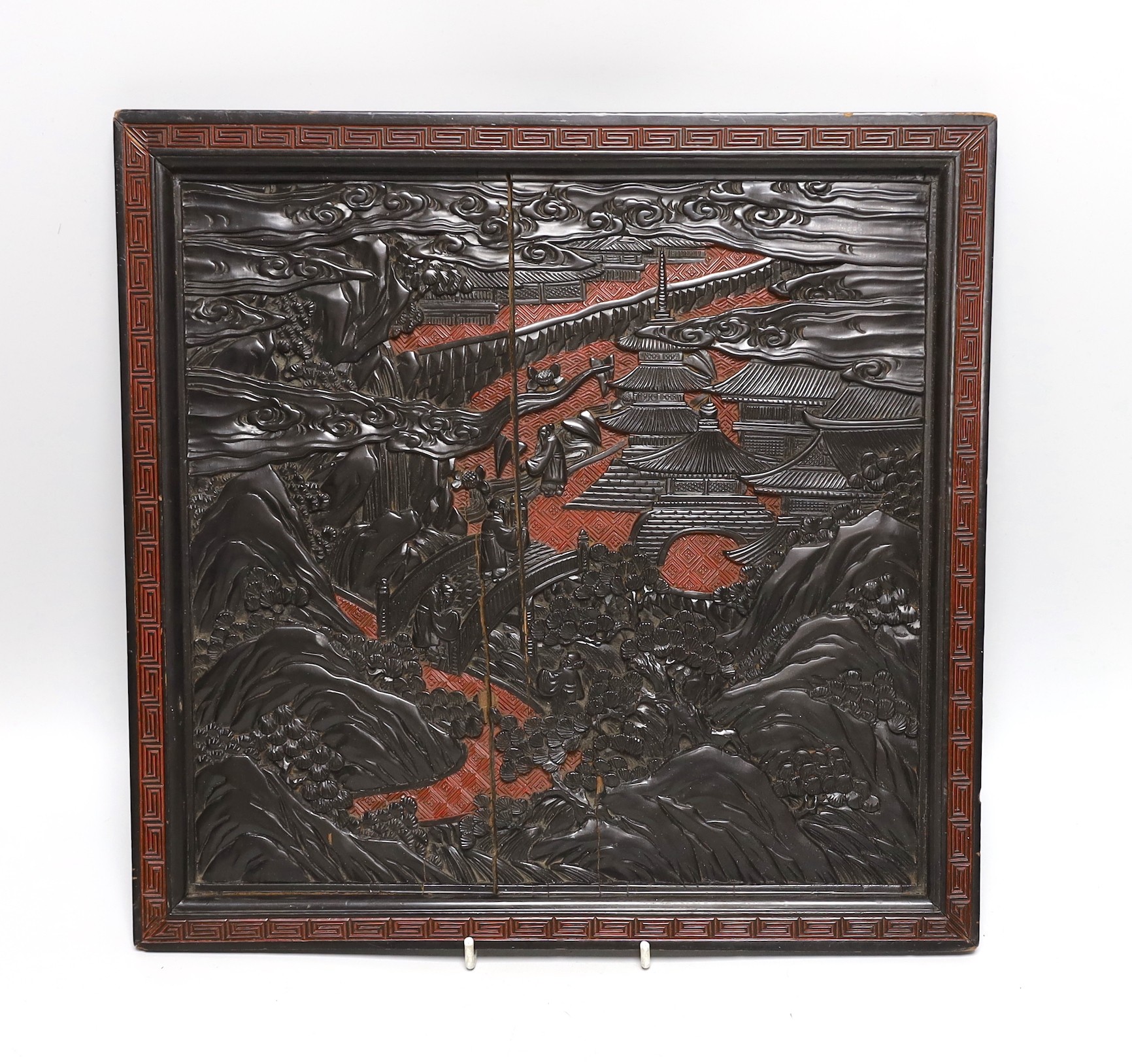 A Chinese two colour lacquer panel, late 19th century, 35 x 36cm                                                                                                                                                            