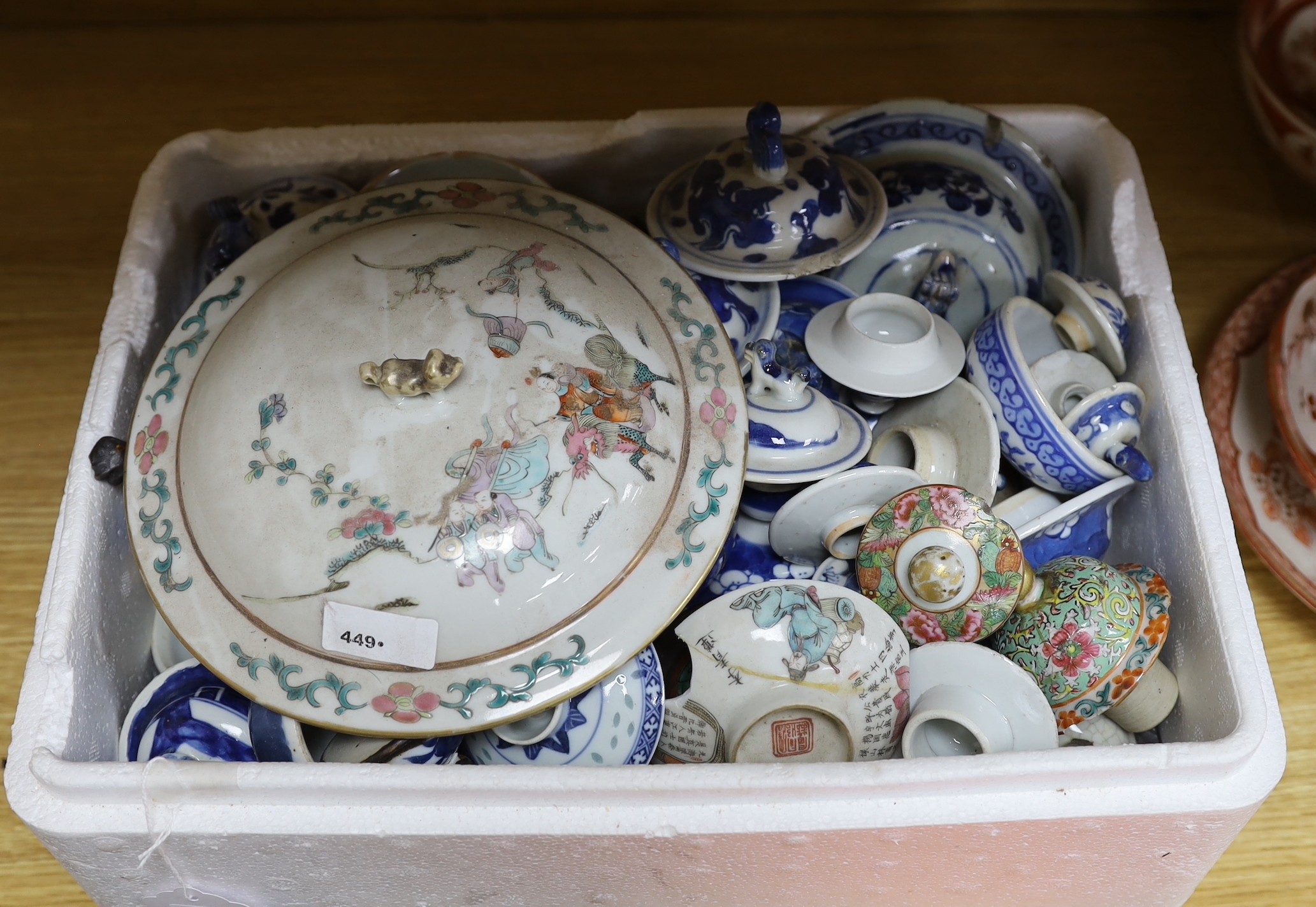 A large collection of Chinese porcelain covers, Qing dynasty and later                                                                                                                                                      