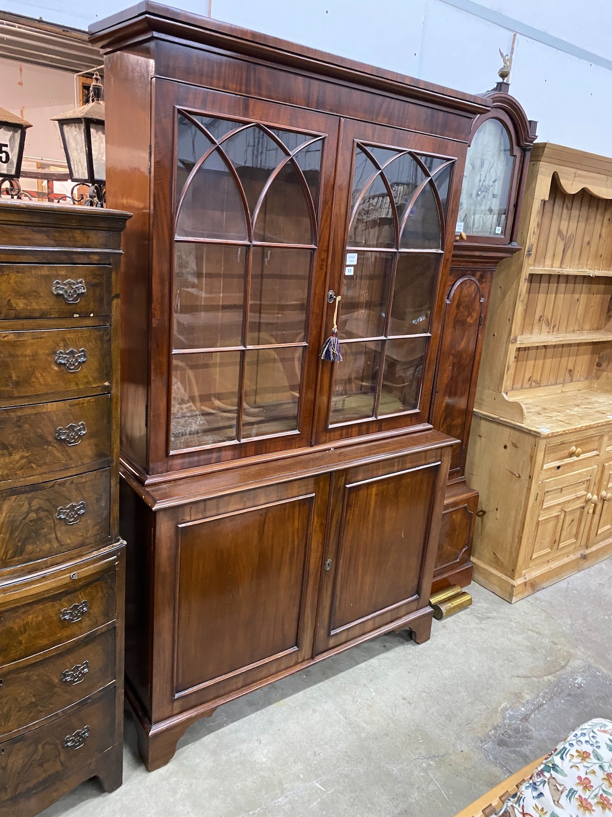 A Victorian mahogany bookcase, length 120cm, depth 45cm, height 201cm                                                                                                                                                       