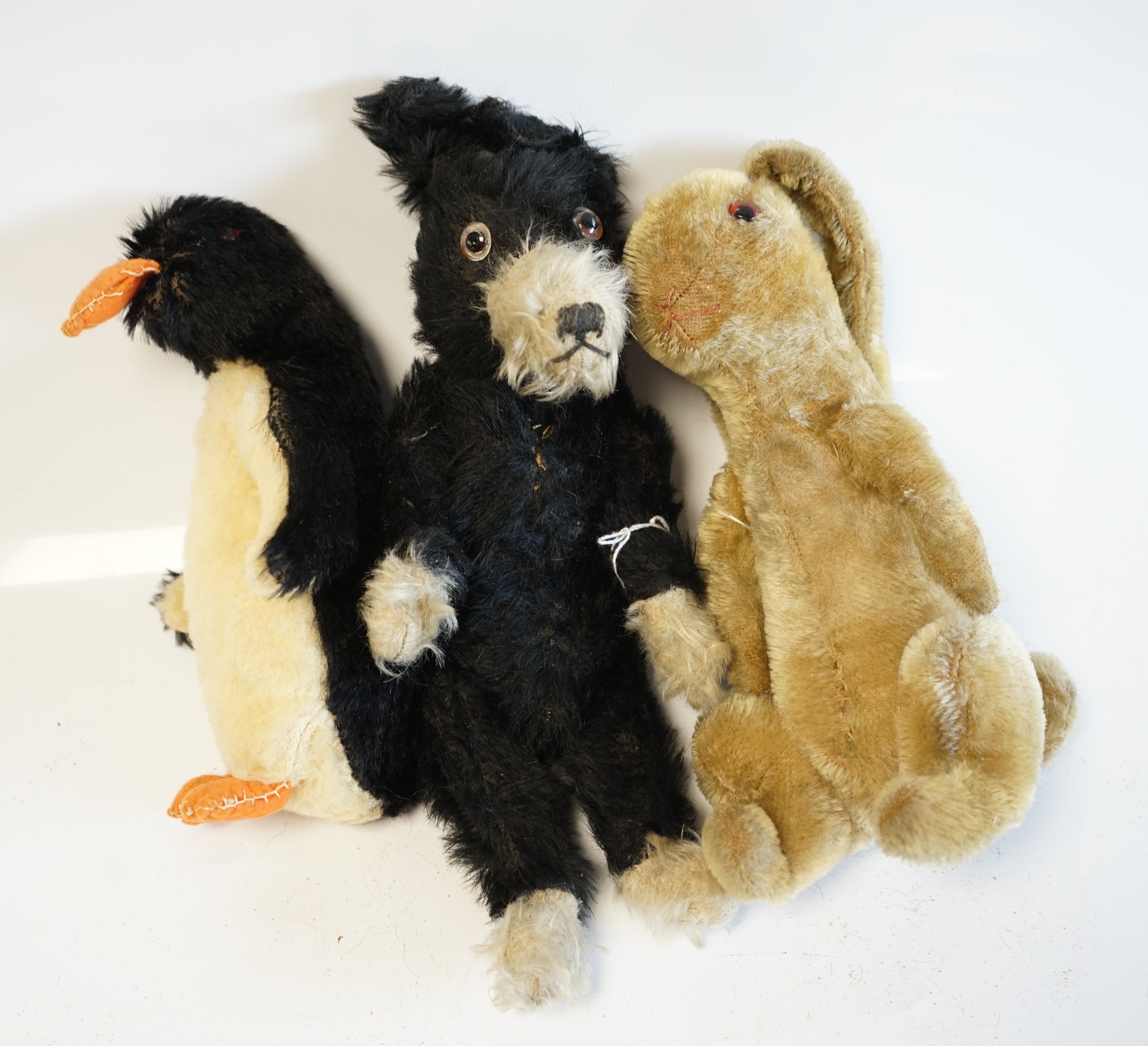 Alpha Farnell Pip, Squeak and Wilfred, c.1920's (3). Pip, 30cm high, has some hair loss to the back of body, Squeak, 23cm high, has some stitching on nose and feet otherwise good condition and Wilfred 25cm high, good con