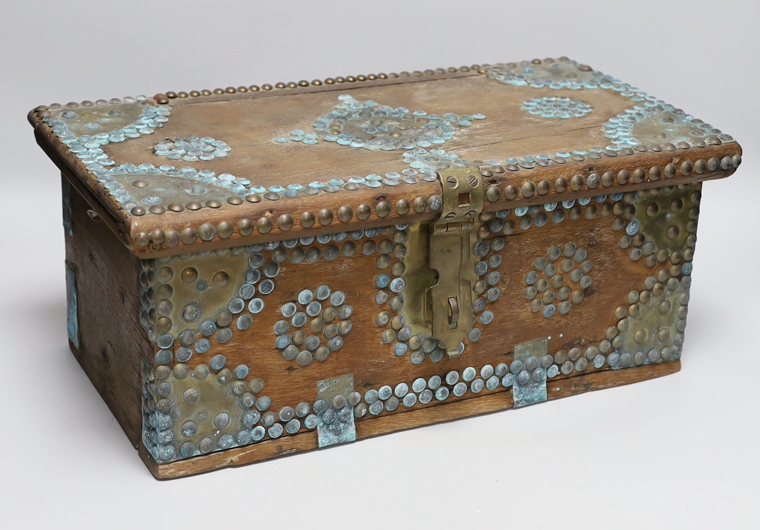 A brass mounted teak Zanzibar chest, 45cm wide                                                                                                                                                                              