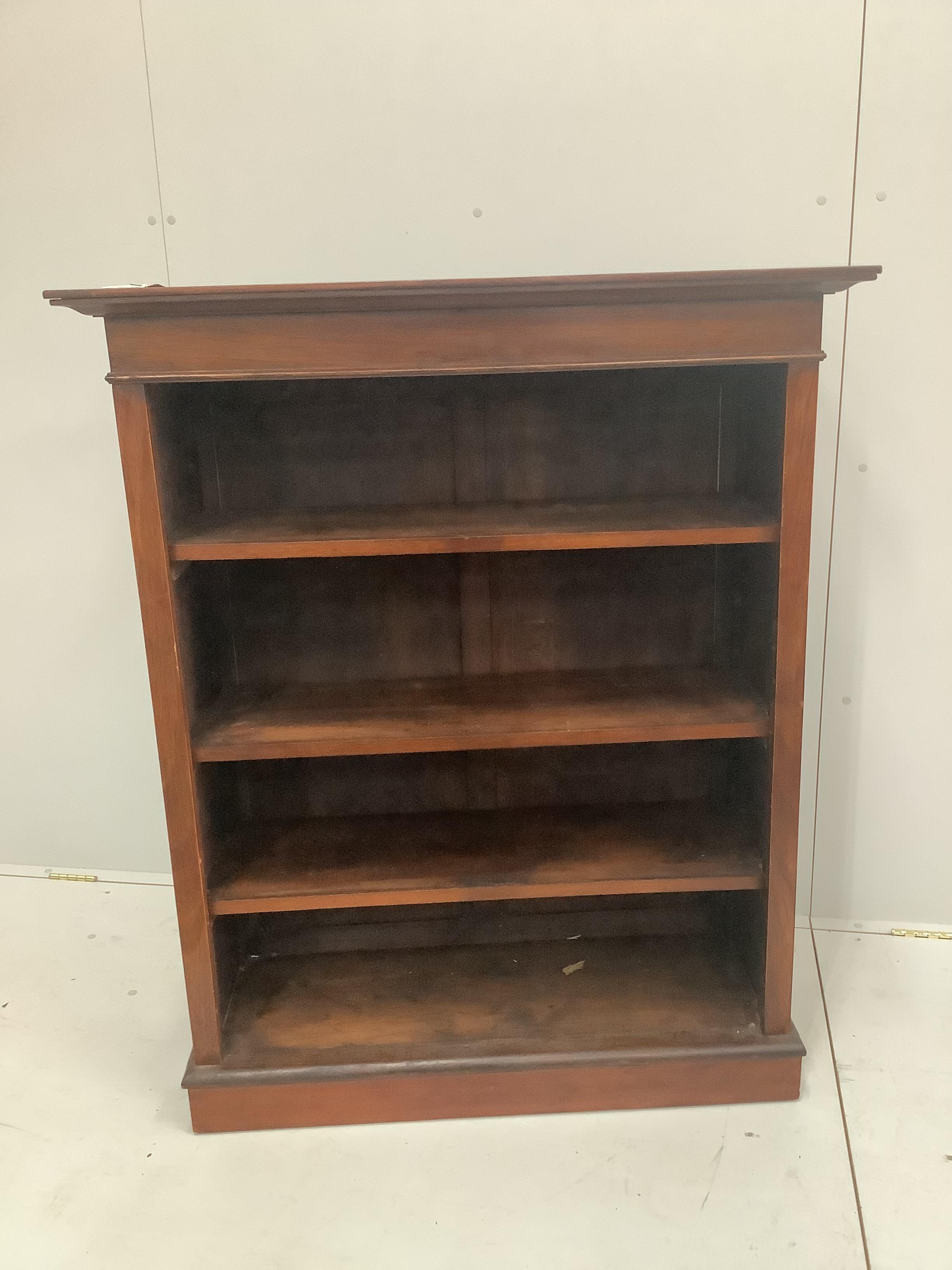 A Victorian and later mahogany open bookcase, width 100cm, depth 36cm, height 122cm                                                                                                                                         