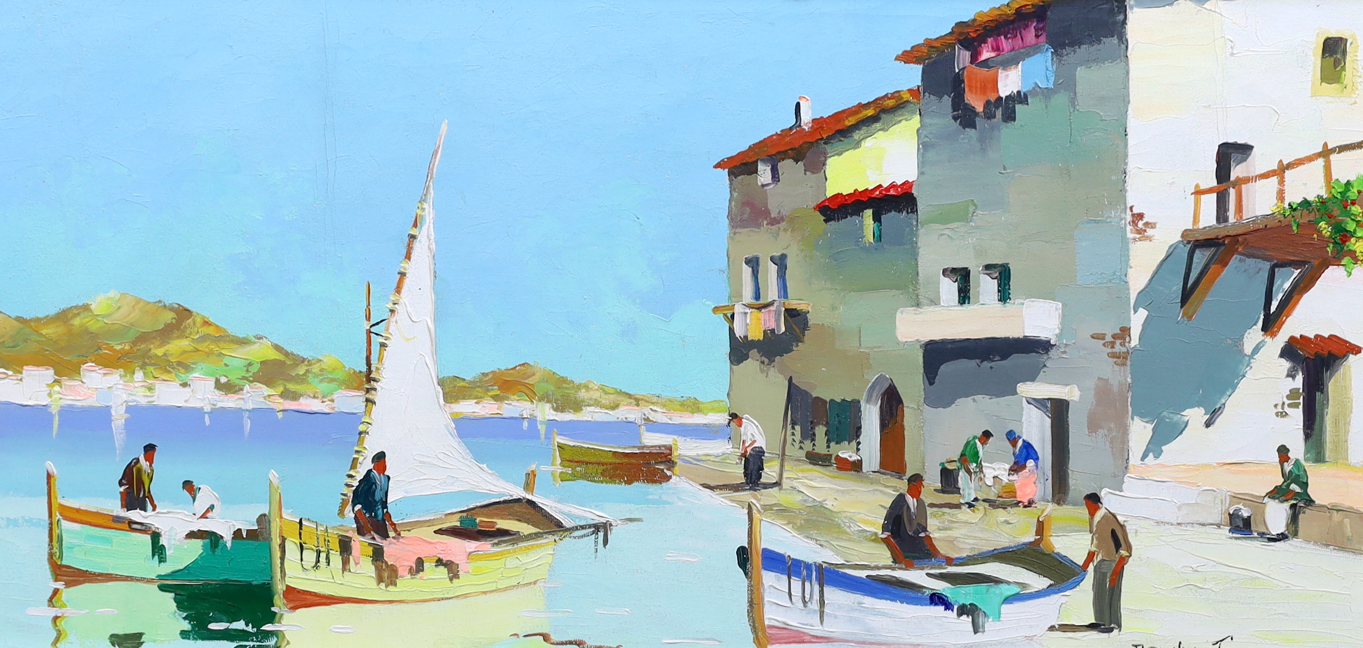 Cecil Rochfort D'Oyly-John (British, 1906-1993), 'Cassis, near St Tropez, French Riviera', oil on canvas, 34 x 70cm                                                                                                         