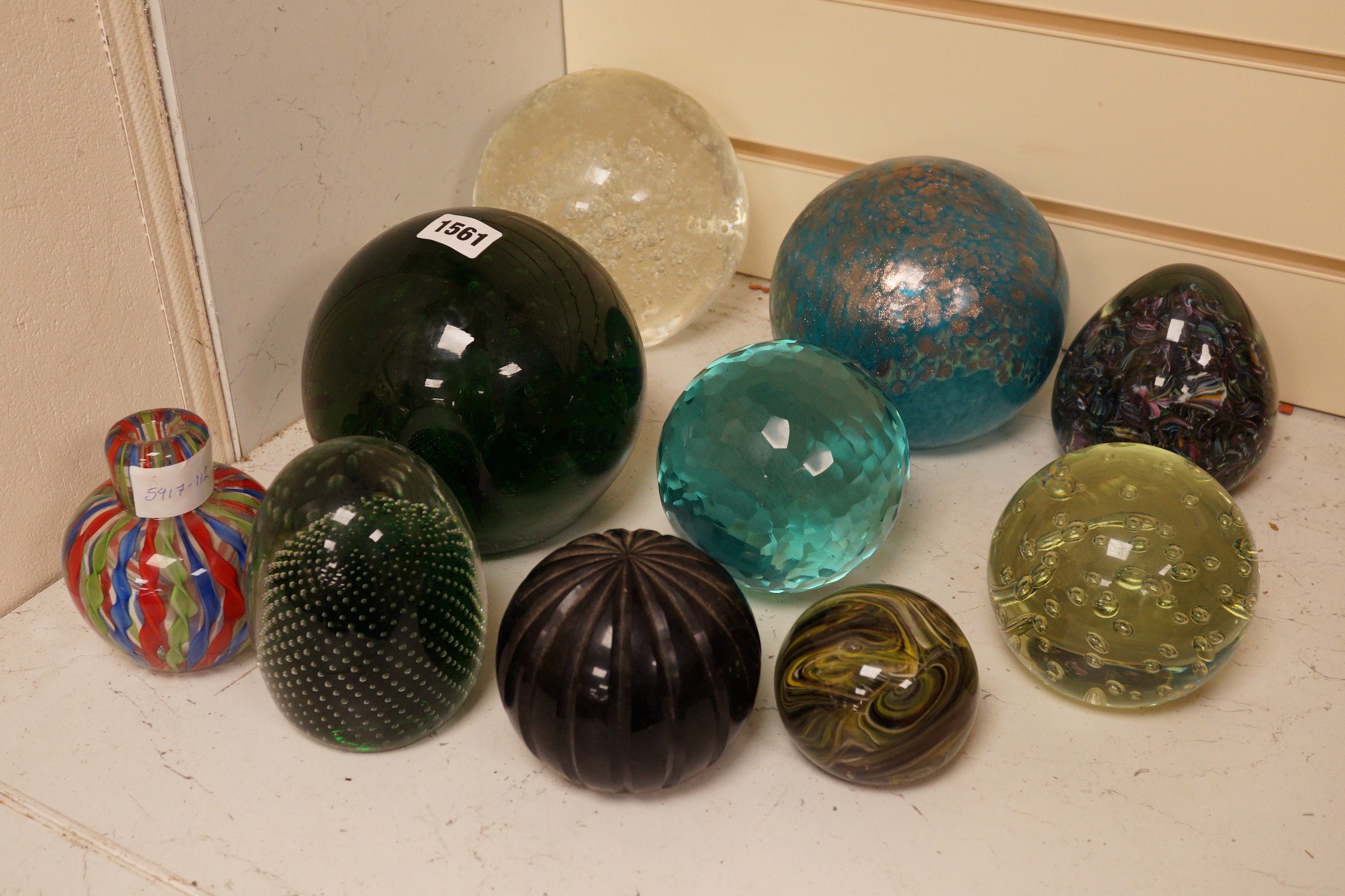 A collection of ten various glass dump weights, paperweights, etc, largest 14.5cm high                                                                                                                                      