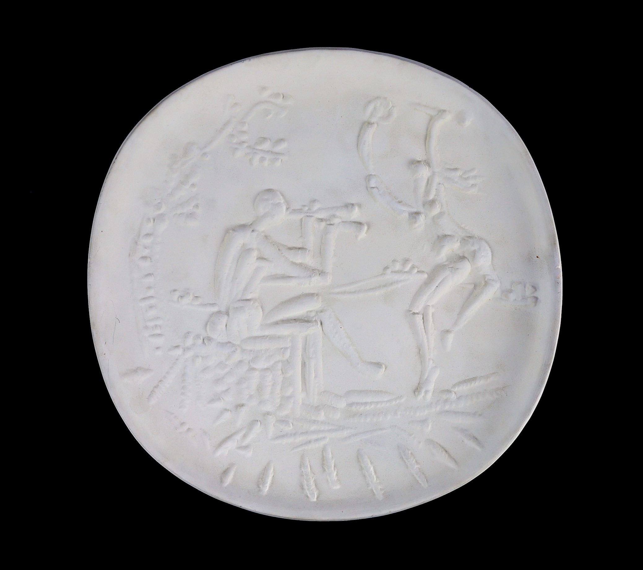 Pablo Picasso (1881-1873) for Madoura Pottery, 'B101', Joueur de diaule et faune dish (A.R. 342), 31.5cm wide                                                                                                               