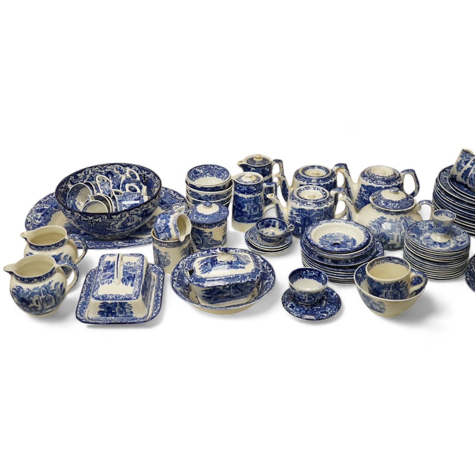 A large comprehensive collection of blue and white ‘Abbey’ dinner ware and tea ware. Condition - poor to fair to good                                                                                                       