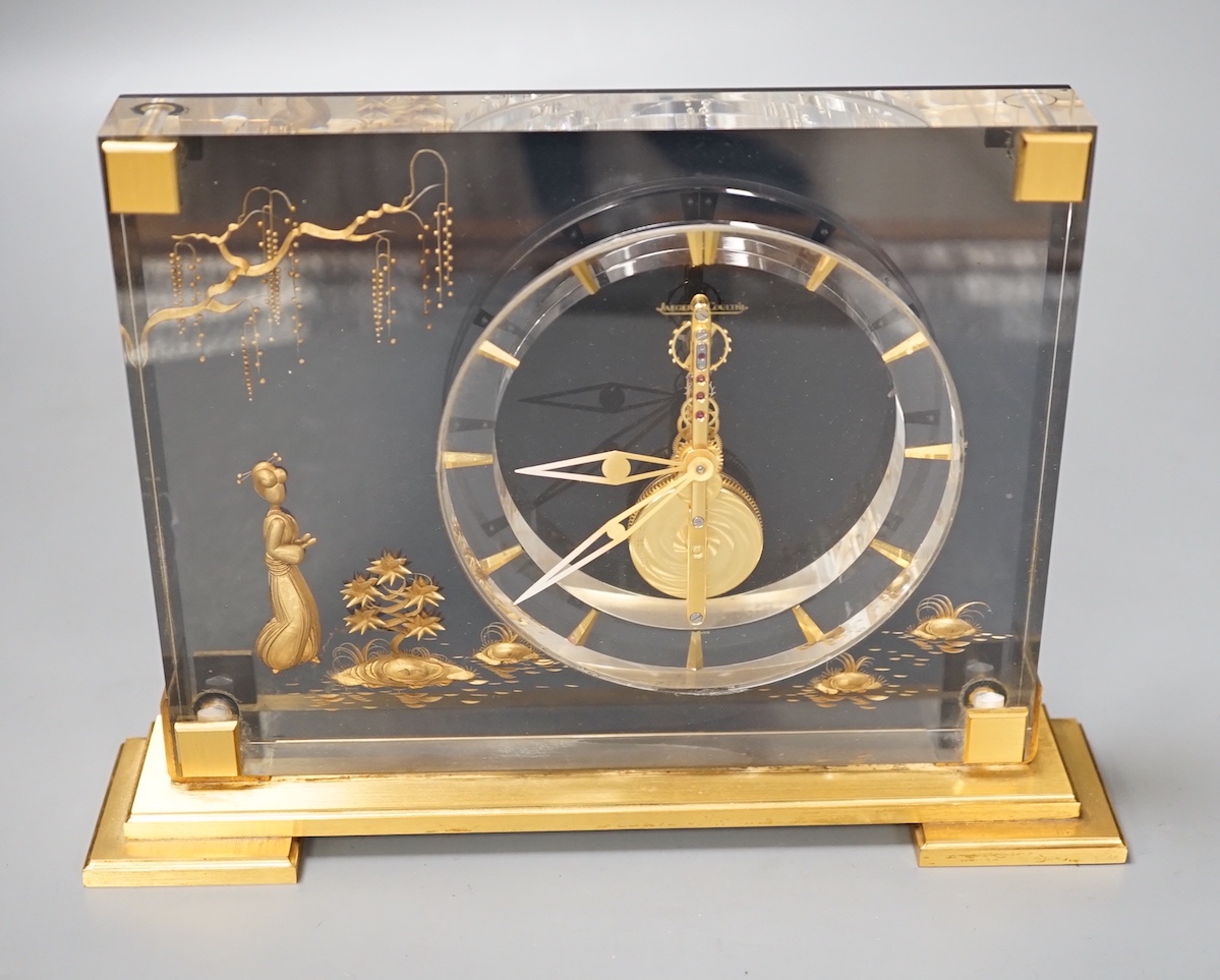 A Jaeger le Coultre mantel clock in Japanese style, 16cm tall, 22cm wide at feet                                                                                                                                            