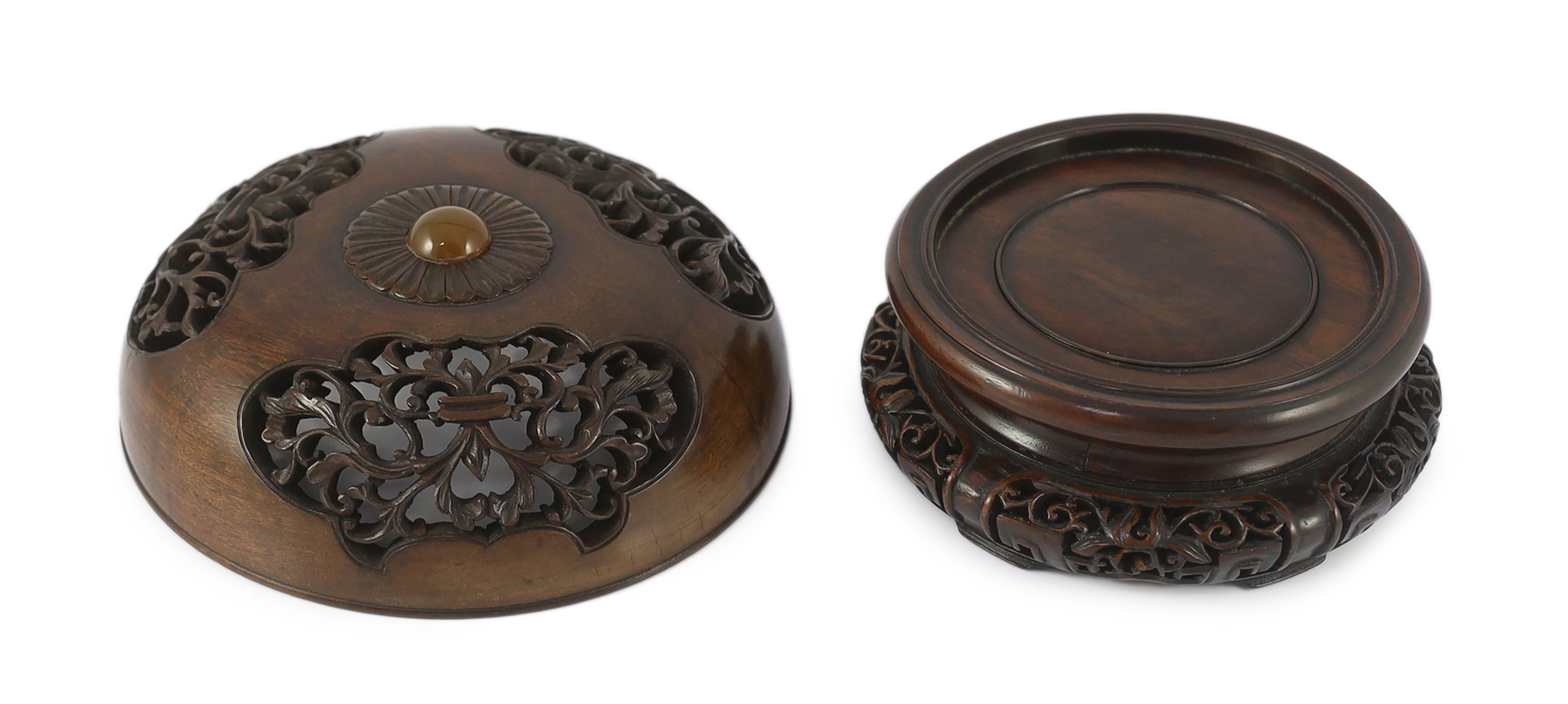 A Chinese hardwood censer cover and a similar stand, late 19th/early 20th century                                                                                                                                           