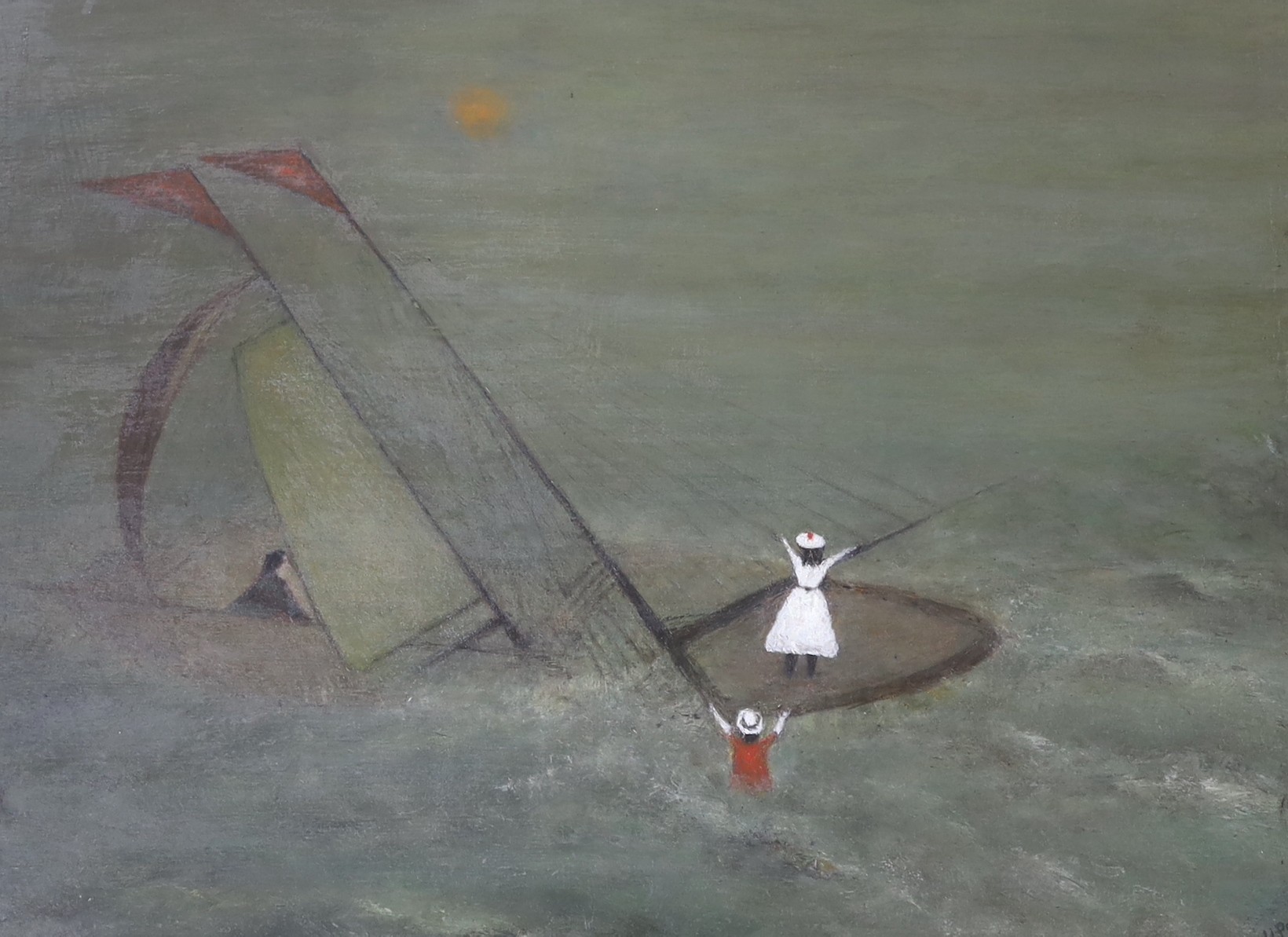 H. Perry, oil on board, Yacht in distress, signed, 35 x 48cm                                                                                                                                                                