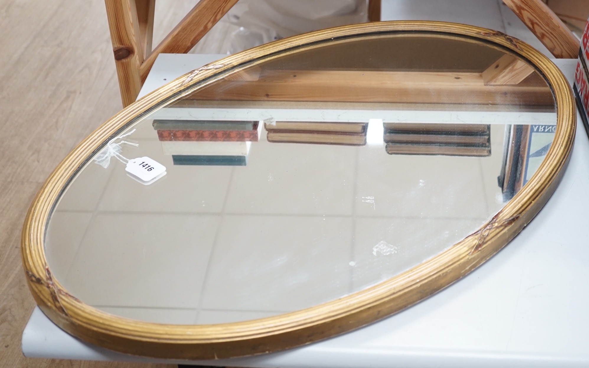 A Victorian oval giltwood framed mirror, 86x58cm                                                                                                                                                                            