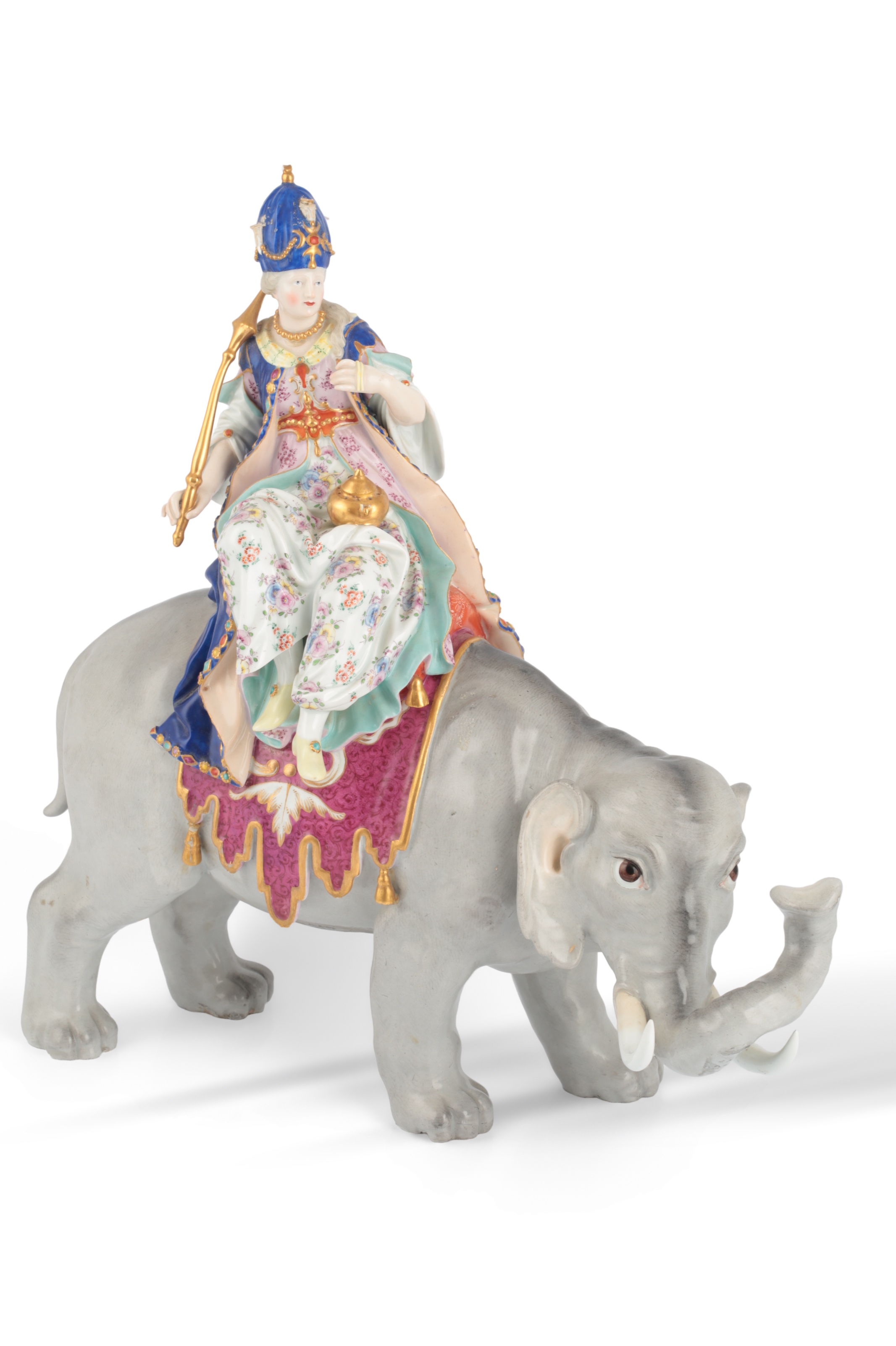 Meissen style porcelain, a Sultana riding an elephant