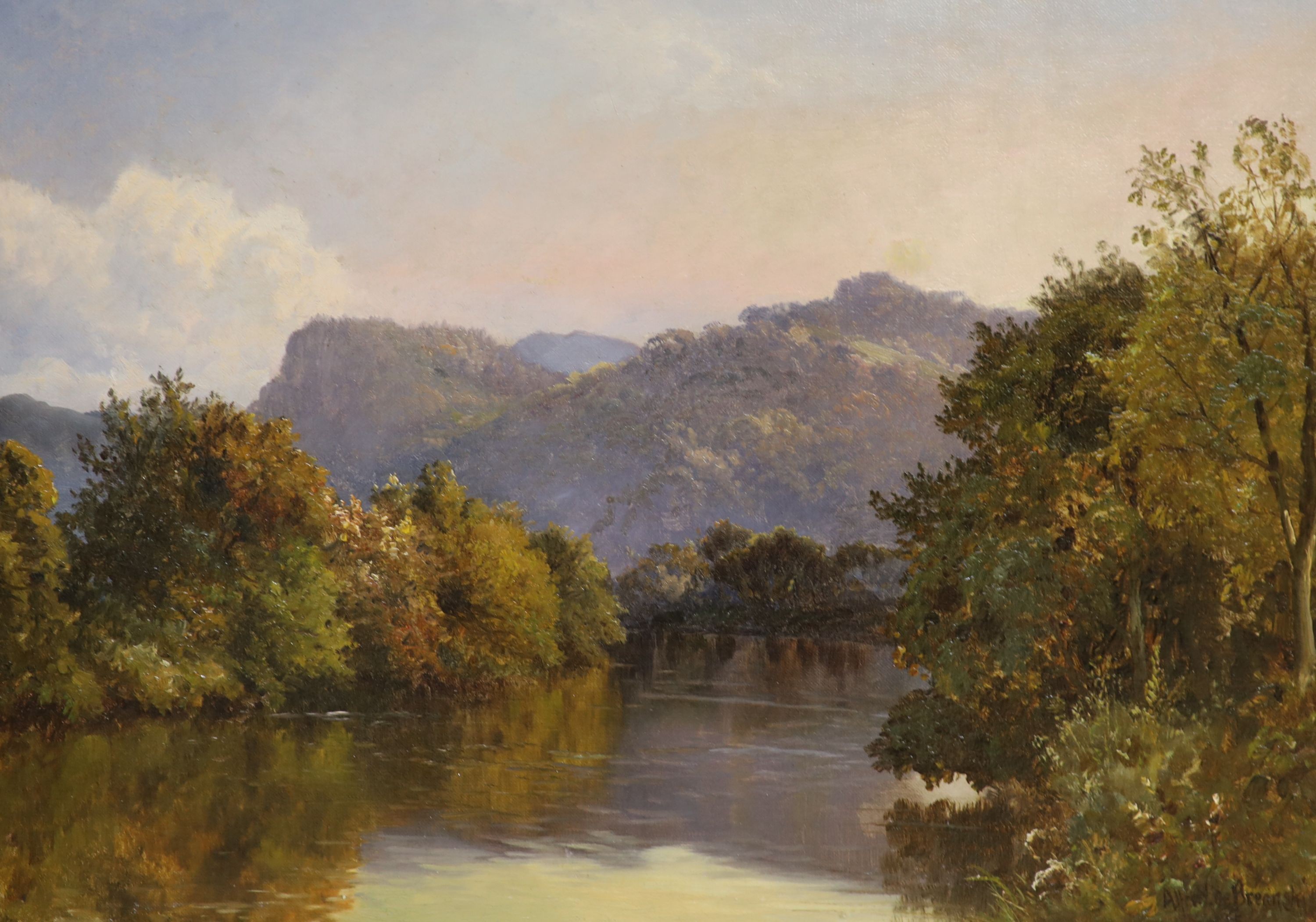 Alfred de Breanski (1877-1957), oil on canvas, River landscape, signed, 40 x 55cm                                                                                                                                           