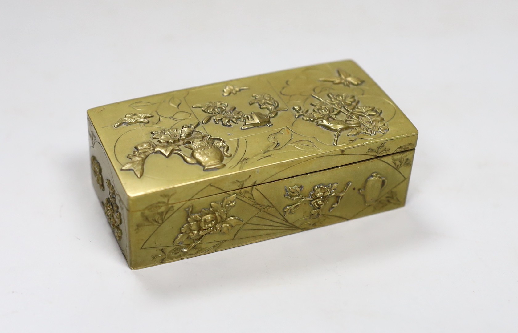 A Japanese Meiji period brass stamp box, 9cm.                                                                                                                                                                               