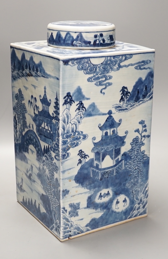 A large 18th century Chinese export blue and white tea canister 36cm                                                                                                                                                        