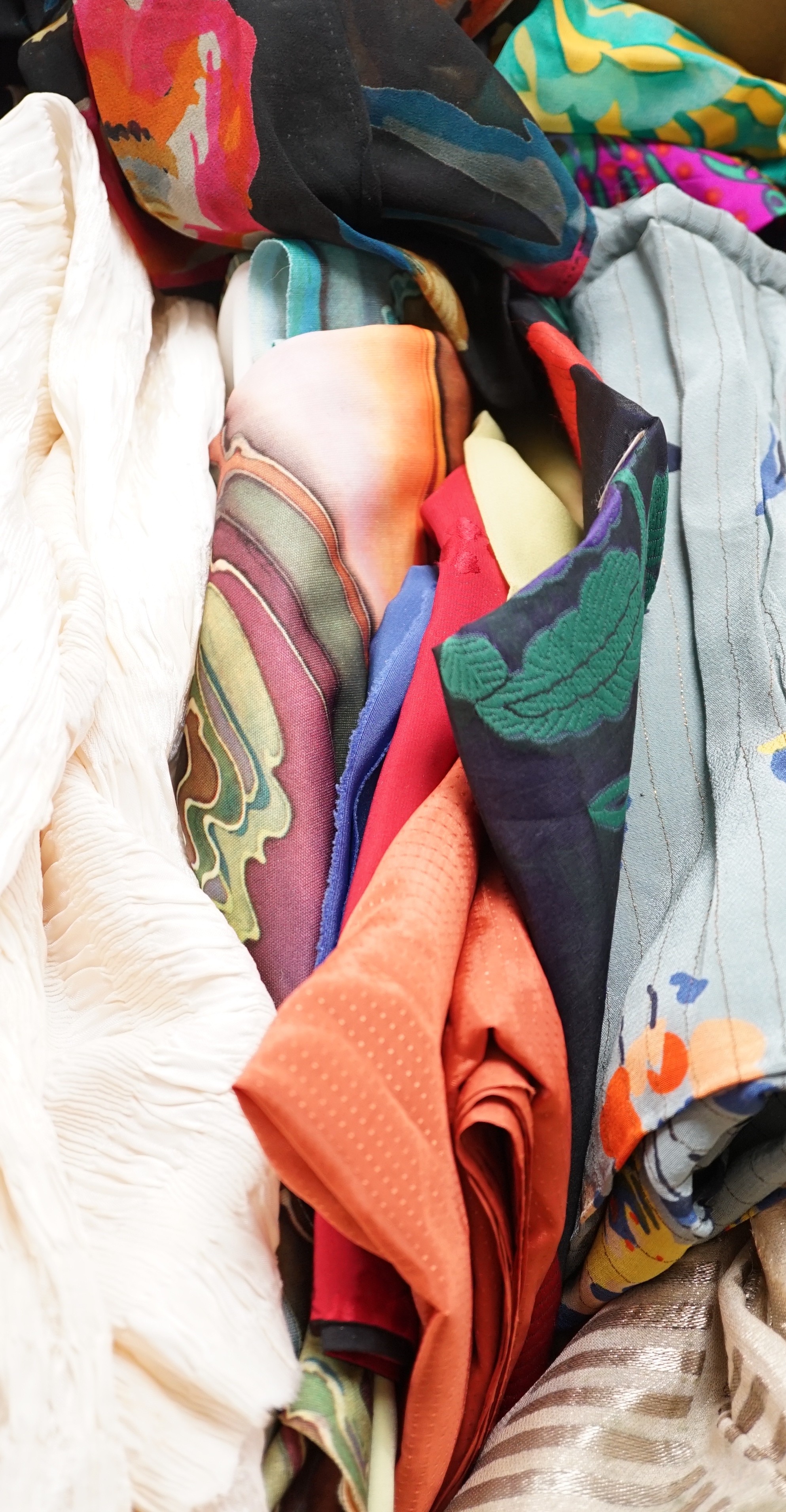 A 1930’s lamé length of fabric and other woven and printed fabrics from 1920’s-60’s                                                                                                                                         