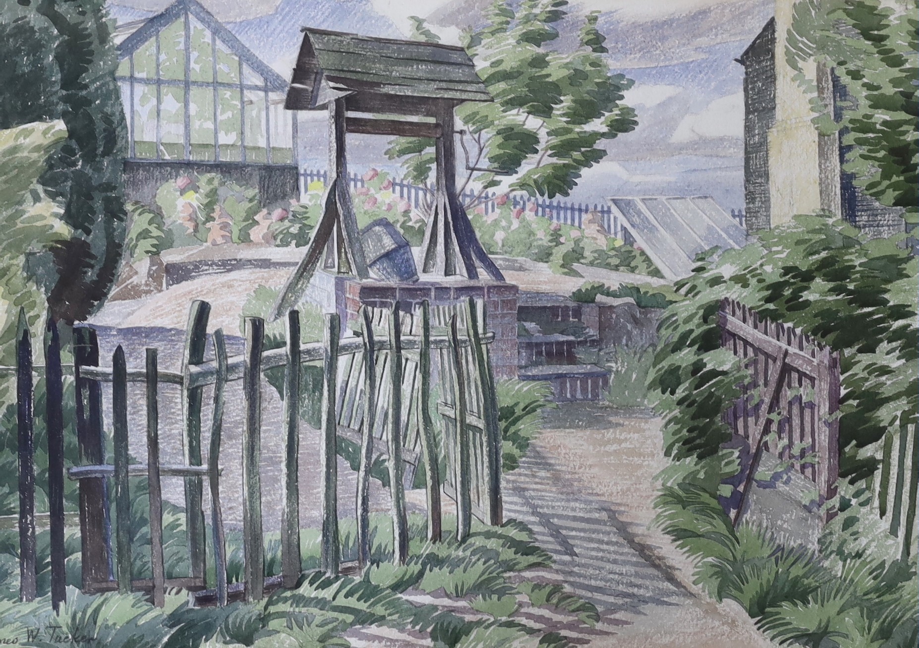 James Walker Tucker (1898-1972), watercolour, 'The wishing well', signed, 35 x 50cm                                                                                                                                         