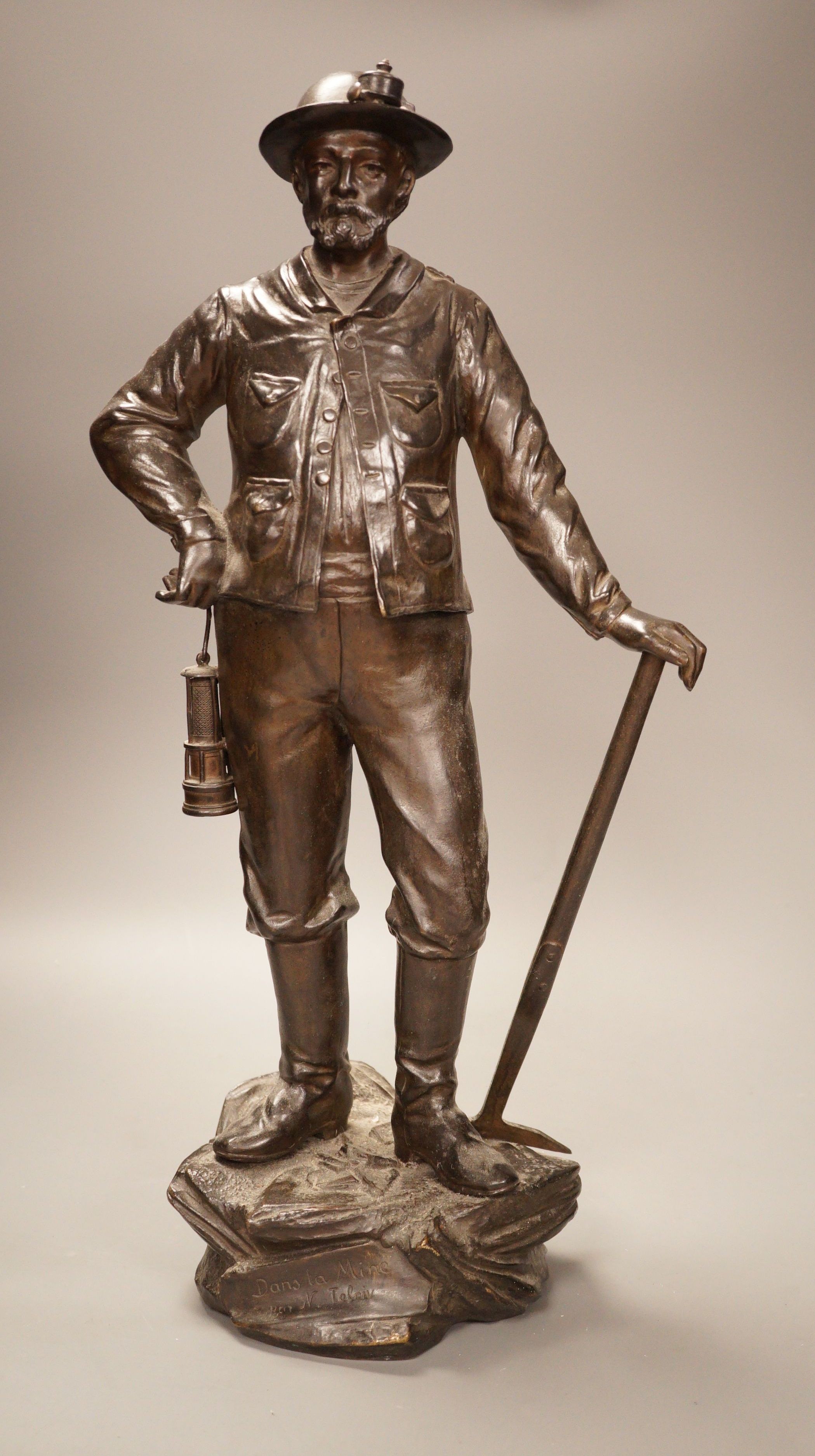A French bronze figure, 'Dans la mine, par N. Telriv', 48cm                                                                                                                                                                 