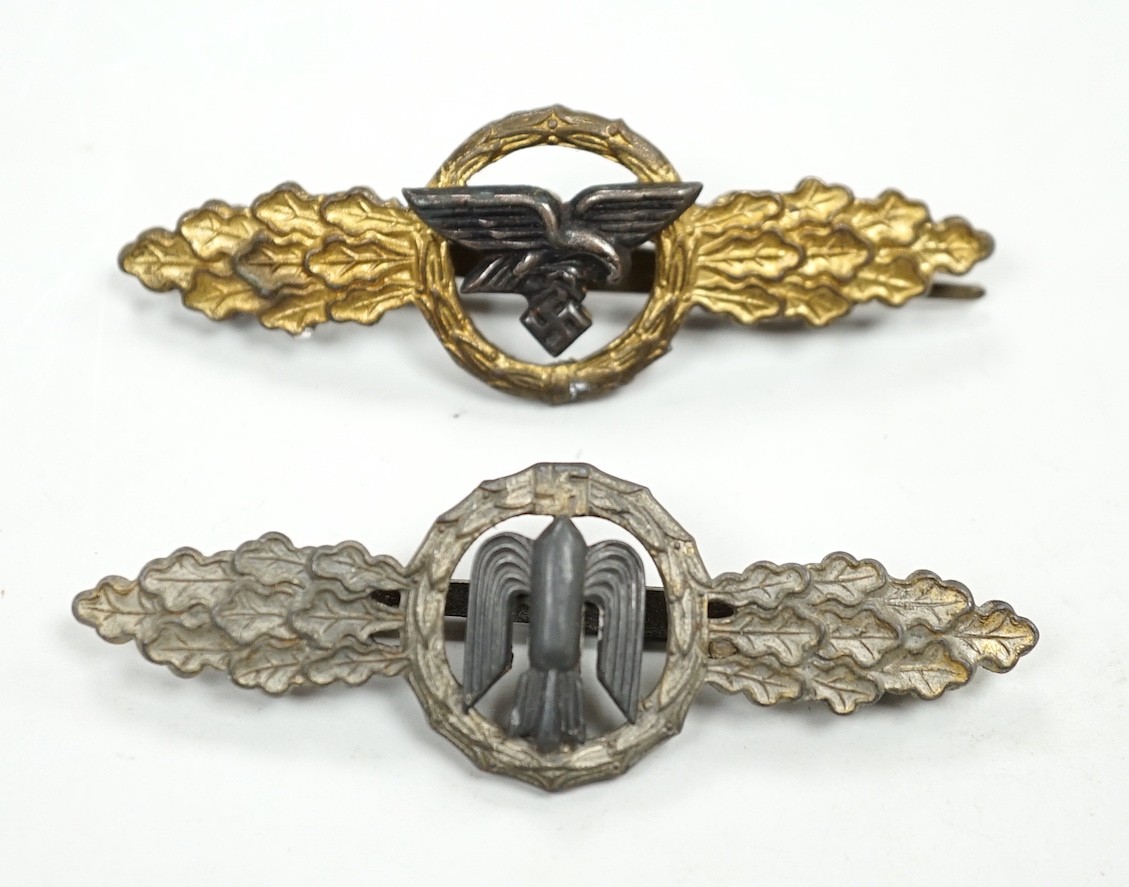 A World War II Third Reich Luftwaffe bomber clasp and a Luftwaffe transport clasp                                                                                                                                           