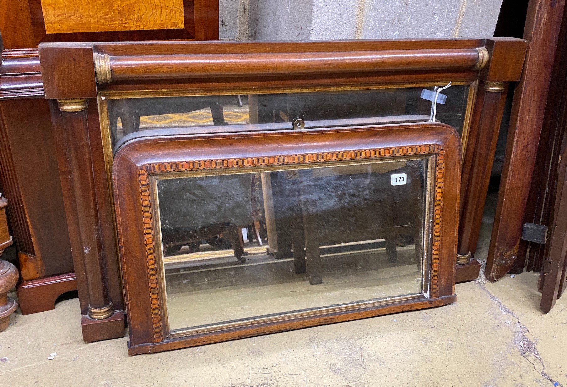 Two Victorian overmantel mirrors, larger width 91cm, height 59cm                                                                                                                                                            