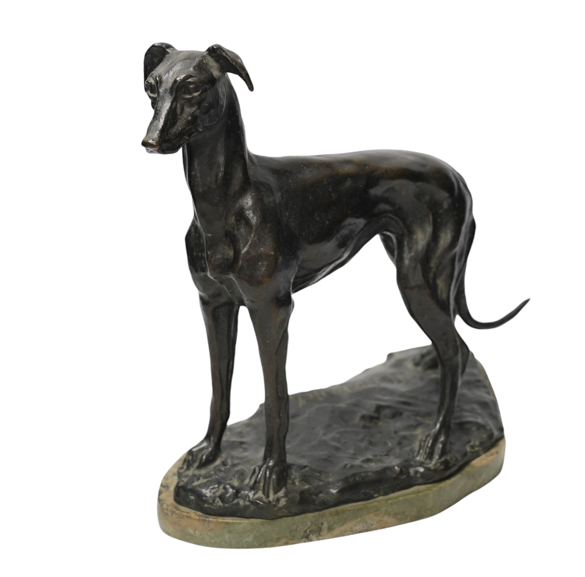 J. E. Borthwick, a bronze model of a hound, signed, 29cm. Condition - good                                                                                                                                                  