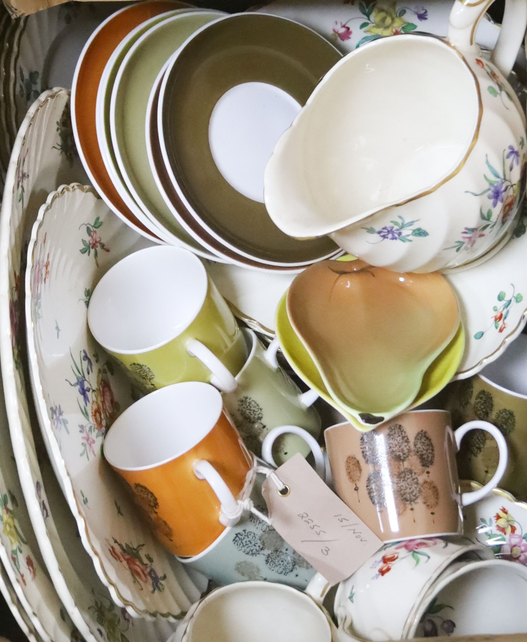 Two part teasets, Susie Cooper and Clarice Cliff, printed                                                                                                                                                                   