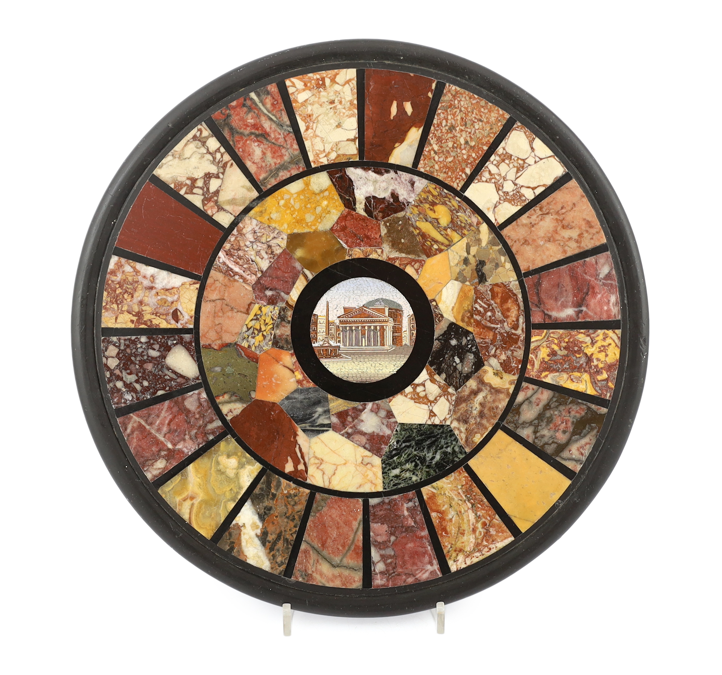 Orlandi Aristide, Via Sistina, a 19th century Italian micro-mosaic and specimen marble circular plaque, probably made for a table top, 35.5cm diameter                                                                      