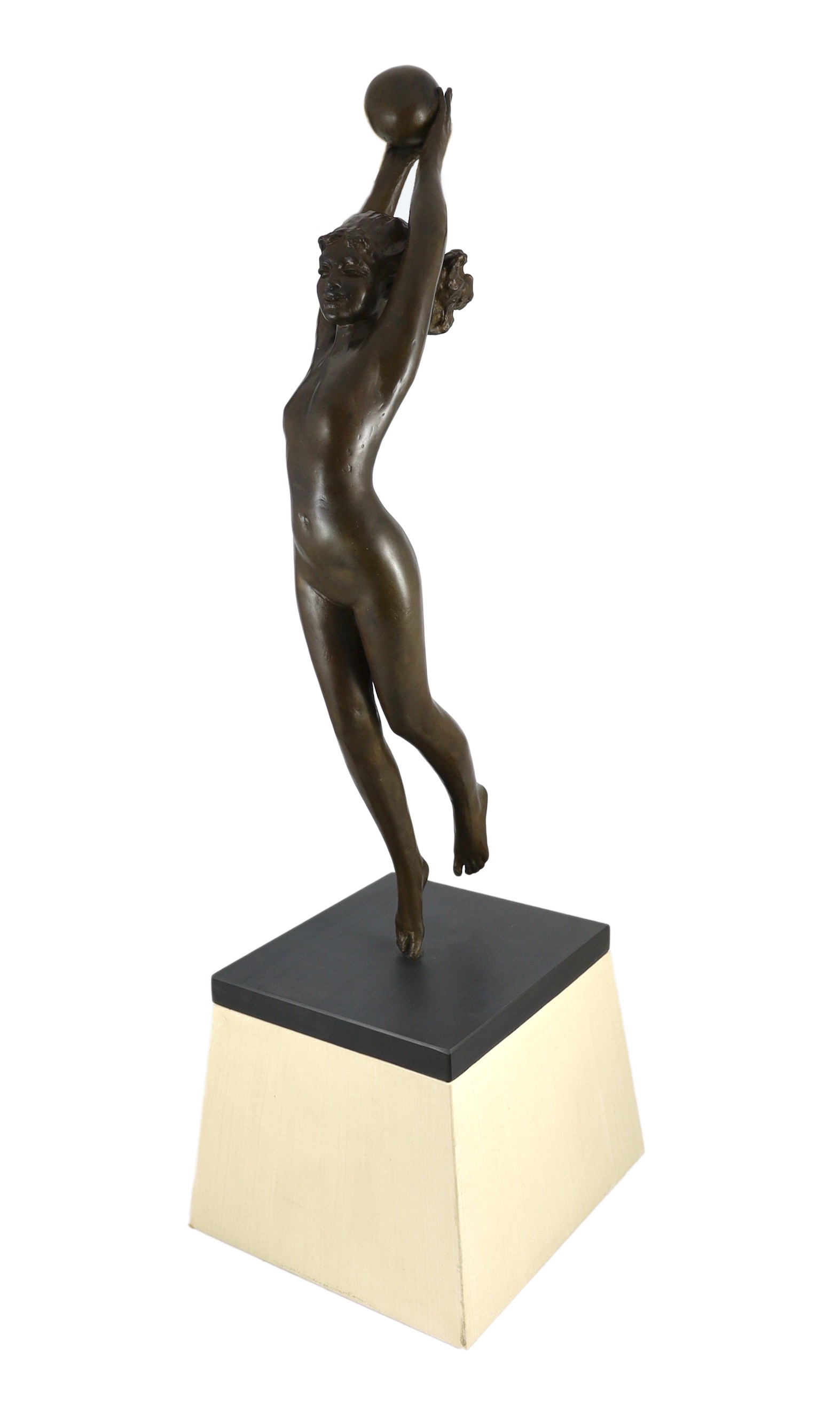Sydney Harpley R.A. (British, 1927-1992), bronze, 'Girl with a beach ball', Total height including plinth 104cm high                                                                                                        
