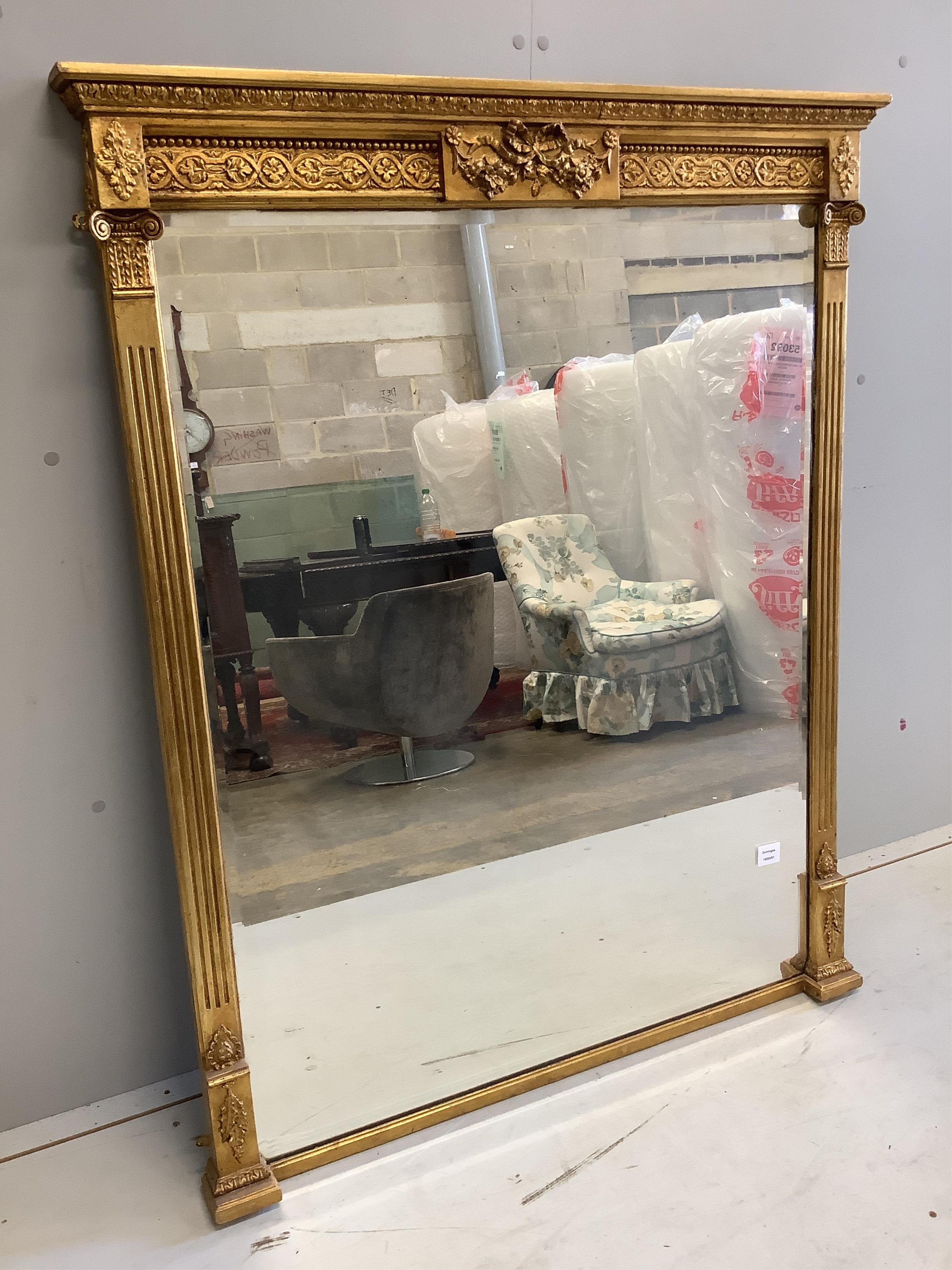 A Victorian style giltwood and composition overmantel mirror, width 103cm, height 129cm. Condition - good                                                                                                                   