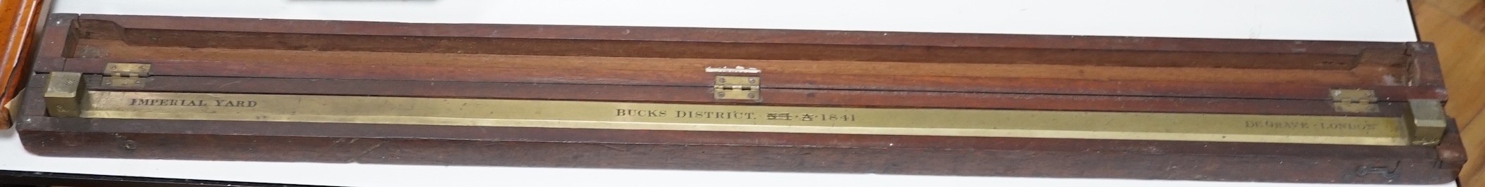 A boxed brass Buckingham District 1841 Imperial yard measure, box 99.5cms long                                                                                                                                              