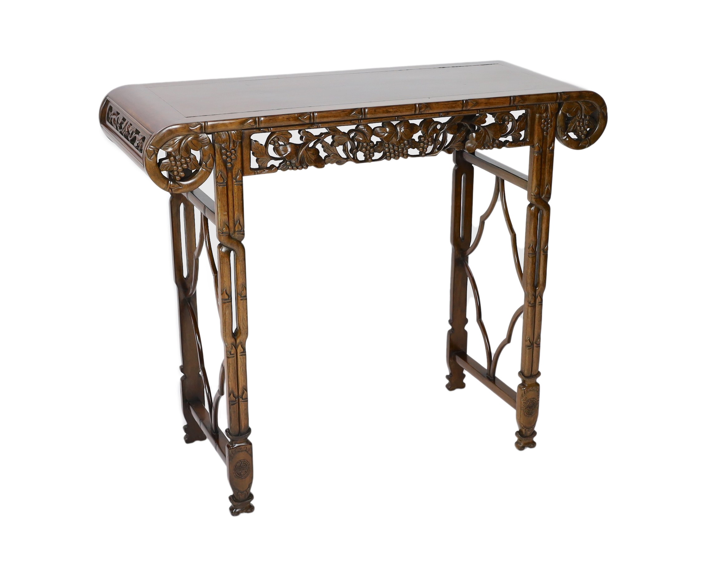 A Chinese hardwood altar table, 20th century, 122cm wide, 102cm high, 46cm deep                                                                                                                                             