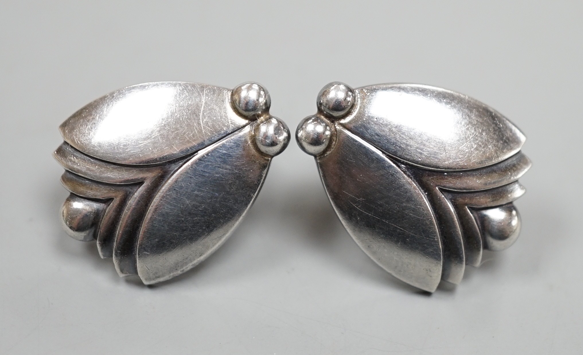 A pair of Georg Jensen sterling ear clips, design no. 106, 20mm.                                                                                                                                                            