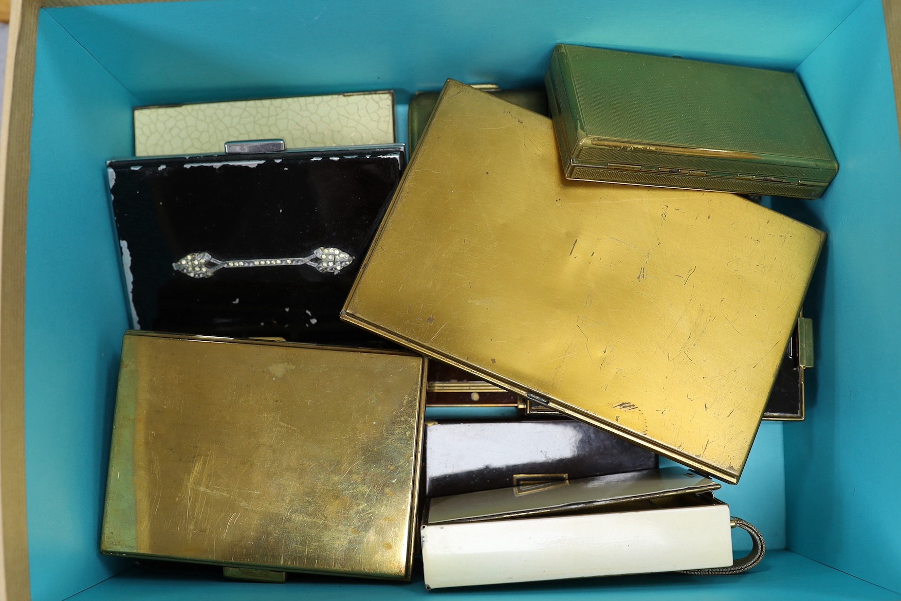 A collection of thirteen mixed metal, enamel, Minaudière from the 1930’s-40’s                                                                                                                                               