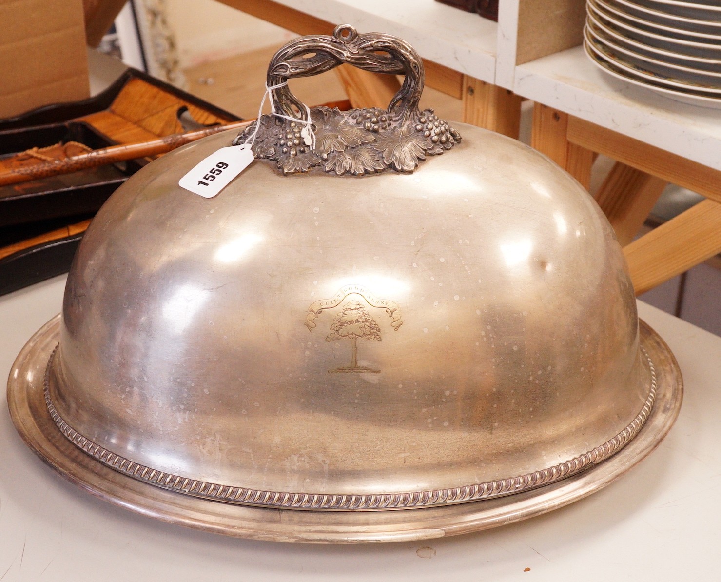 A Victorian plated meat dish cover and stand                                                                                                                                                                                