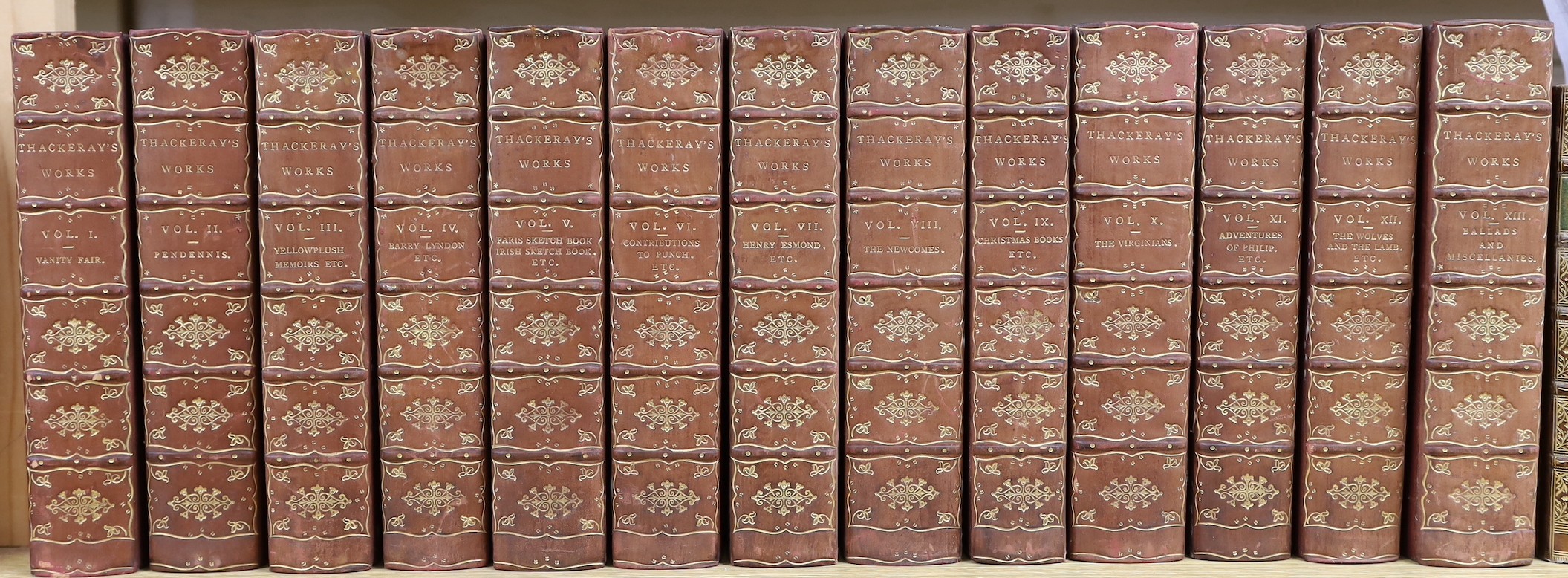Thackeray, William Makepiece - The Works, 13 vols, 8vo, half calf, Smith, Elder, & Co., London, 1898-99                                                                                                                     