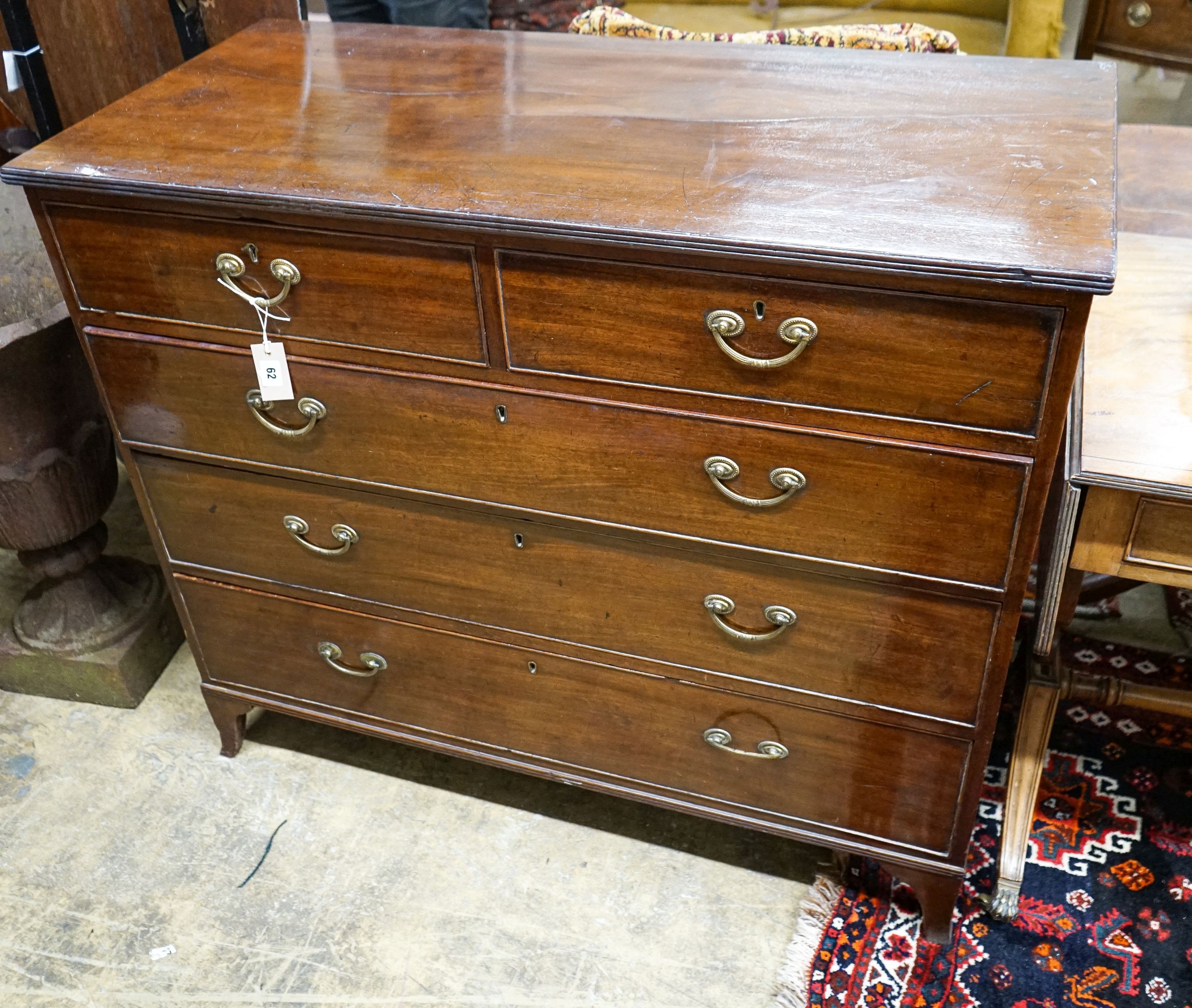 A late George III mahogany chest of drawers, width 113cm, depth 54cm, height 97cm                                                                                                                                           