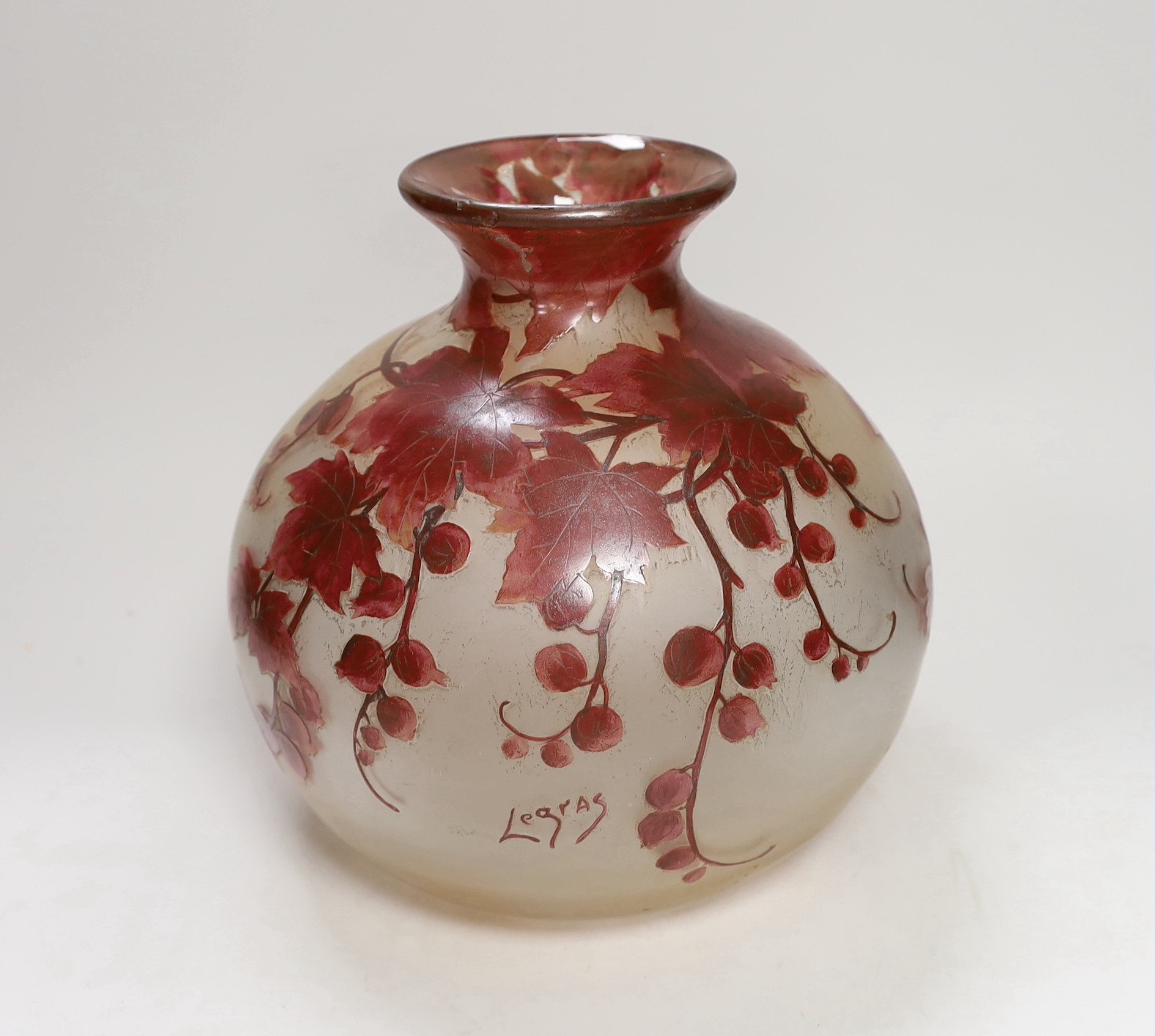 A Legras acid-etched cameo glass vase, 24cm                                                                                                                                                                                 