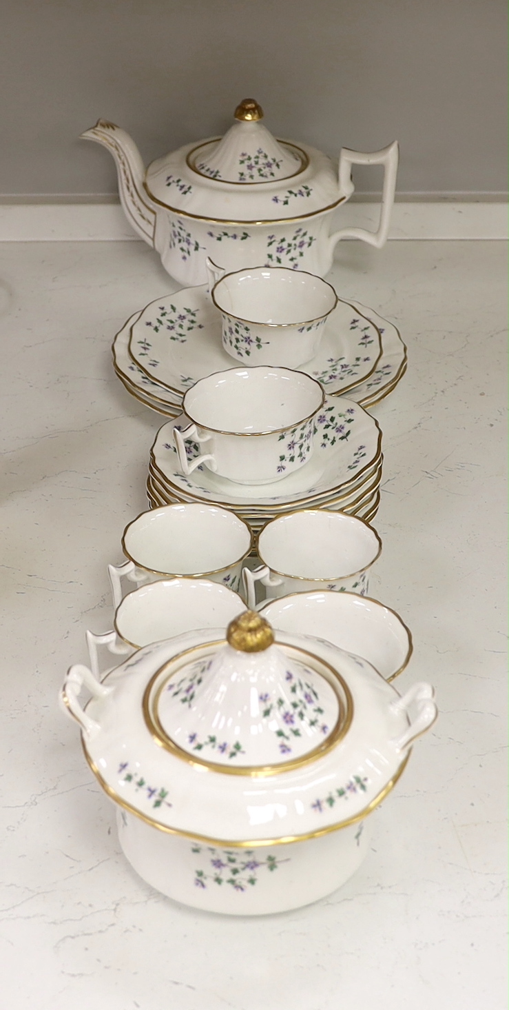 A Victorian bone china part teaset, painted with flowers, the largest 27cm wide                                                                                                                                             