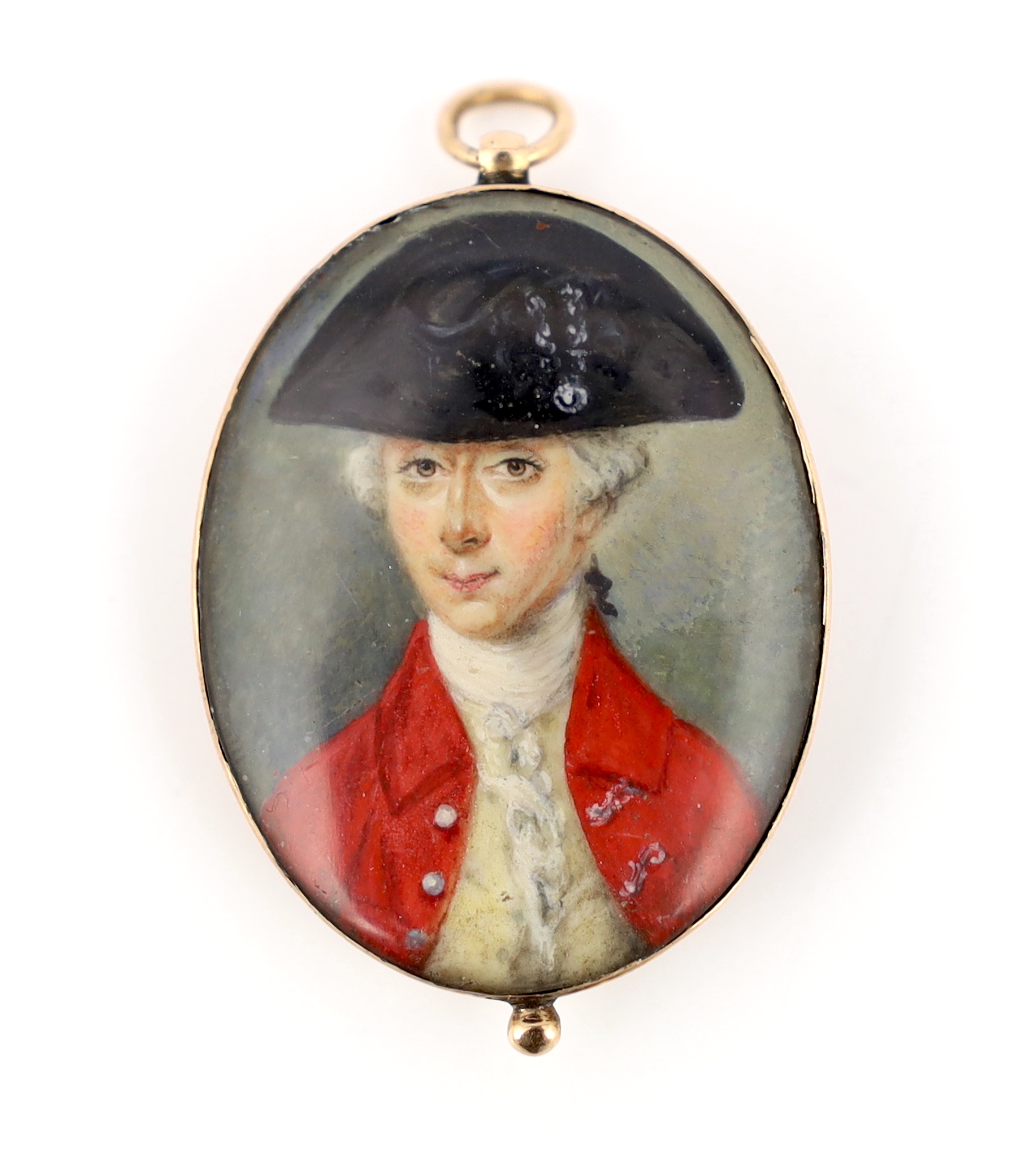 Jeremiah Meyer, R.A. (Anglo-German, 1735-1789), Portrait miniature of a gentleman, watercolour on ivory, 3.4 x 2.6cm. CITES Submission reference EZQ44EEJ                                                                   