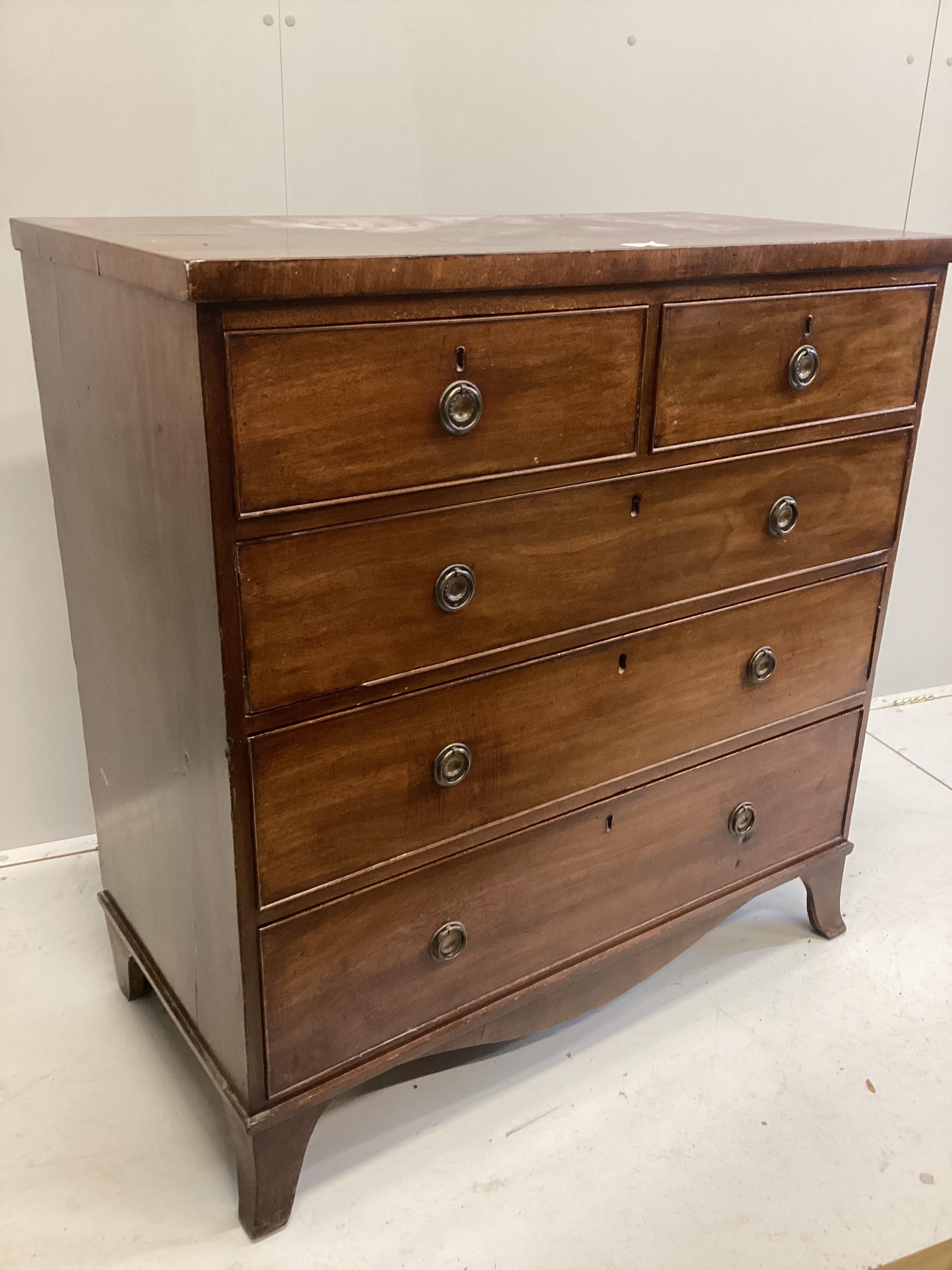 A Regency mahogany five drawer chest, width 104cm, depth 51cm, height 107cm                                                                                                                                                 