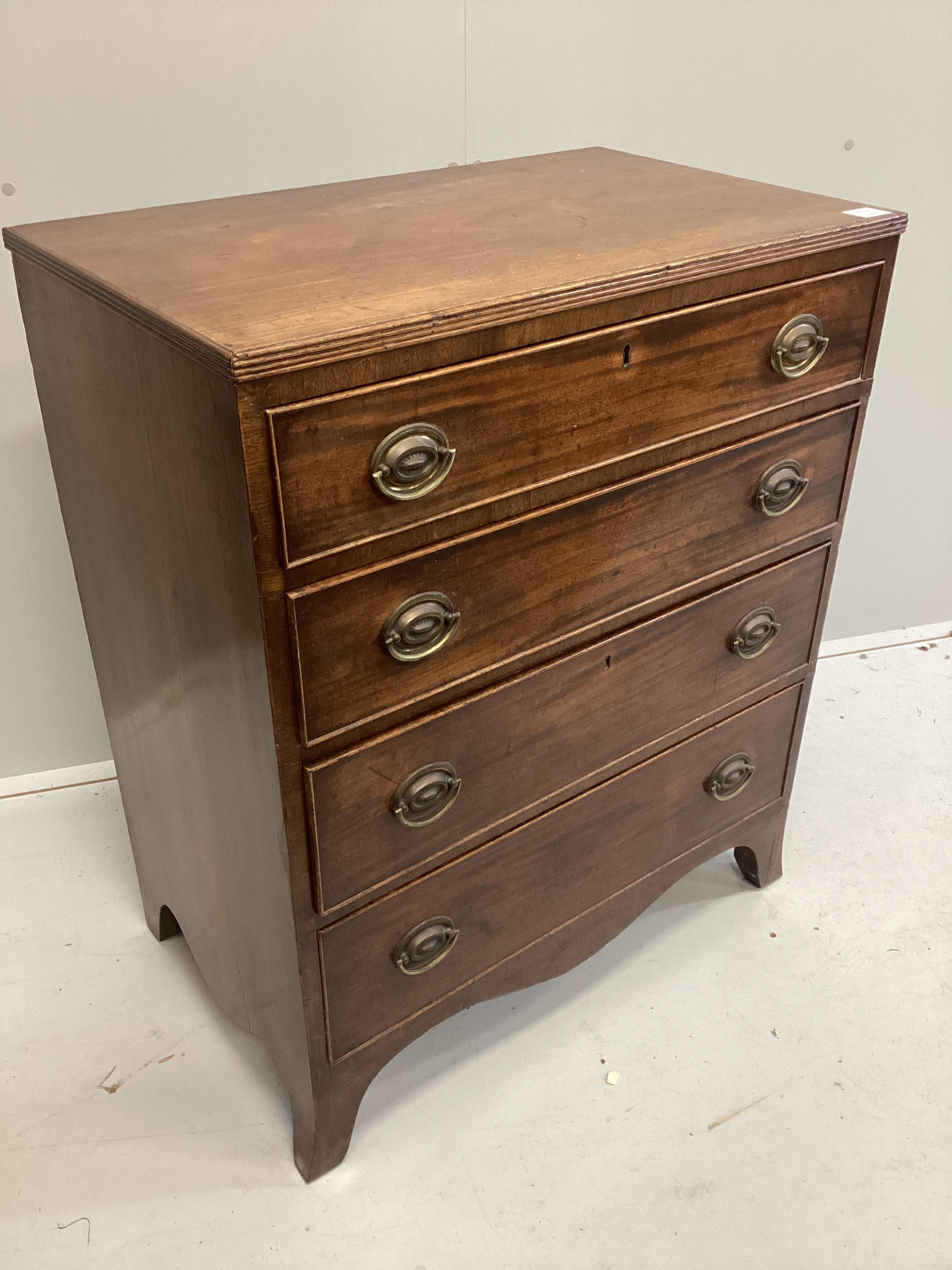 A small Regency mahogany four drawer chest, width 76cm, depth 47cm, height 93cm                                                                                                                                             