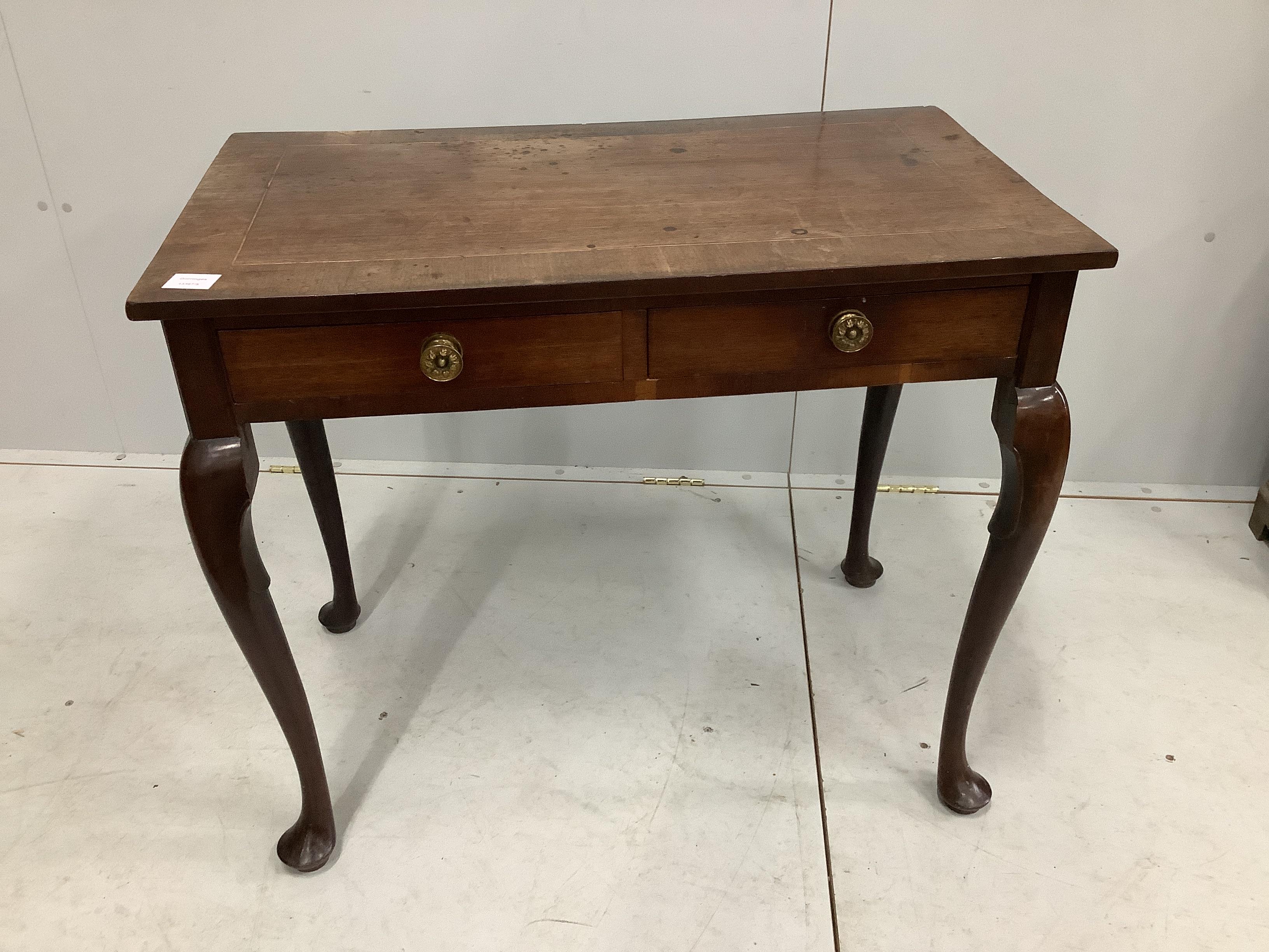 A George III two drawer side table, width 85cm, depth 50cm, height 72cm                                                                                                                                                     