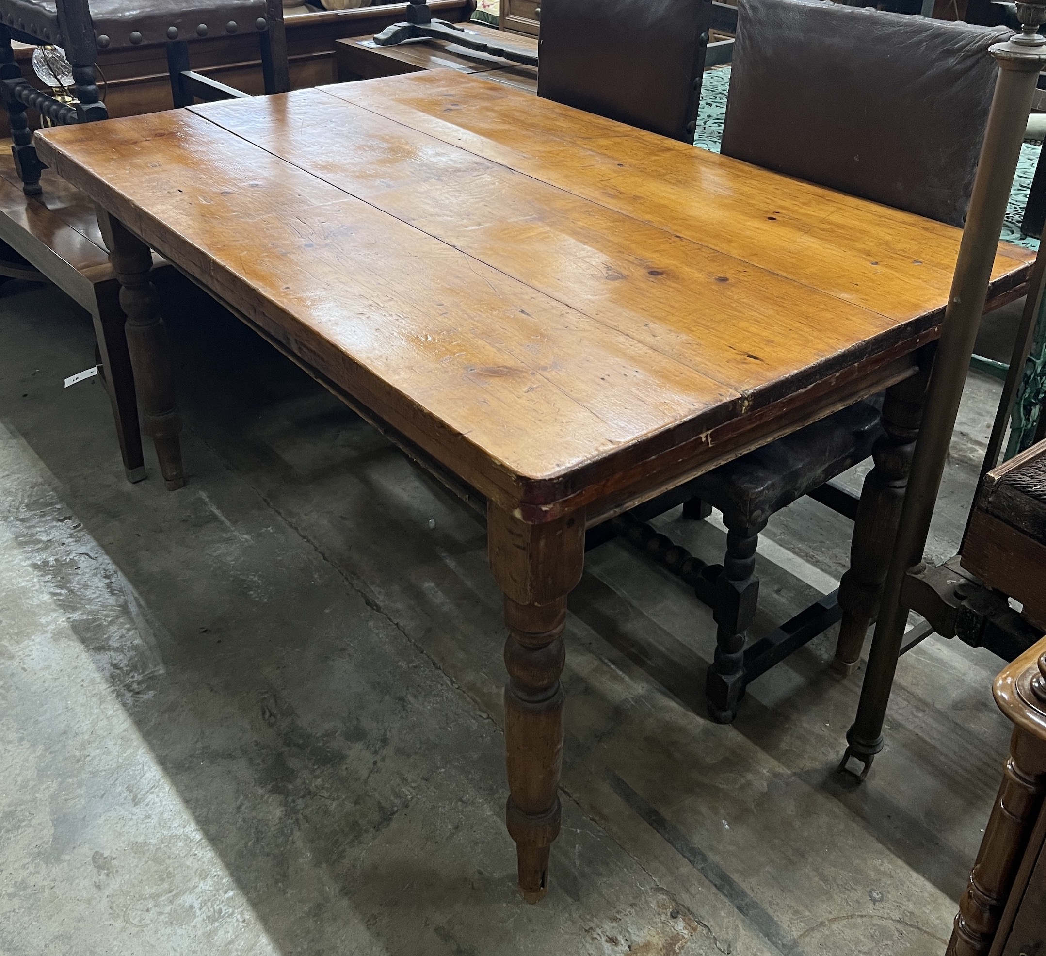 A Victorian rectangular pine farmhouse kitchen table with single drawer, width 137cm, depth 88cm, height 74cm                                                                                                               